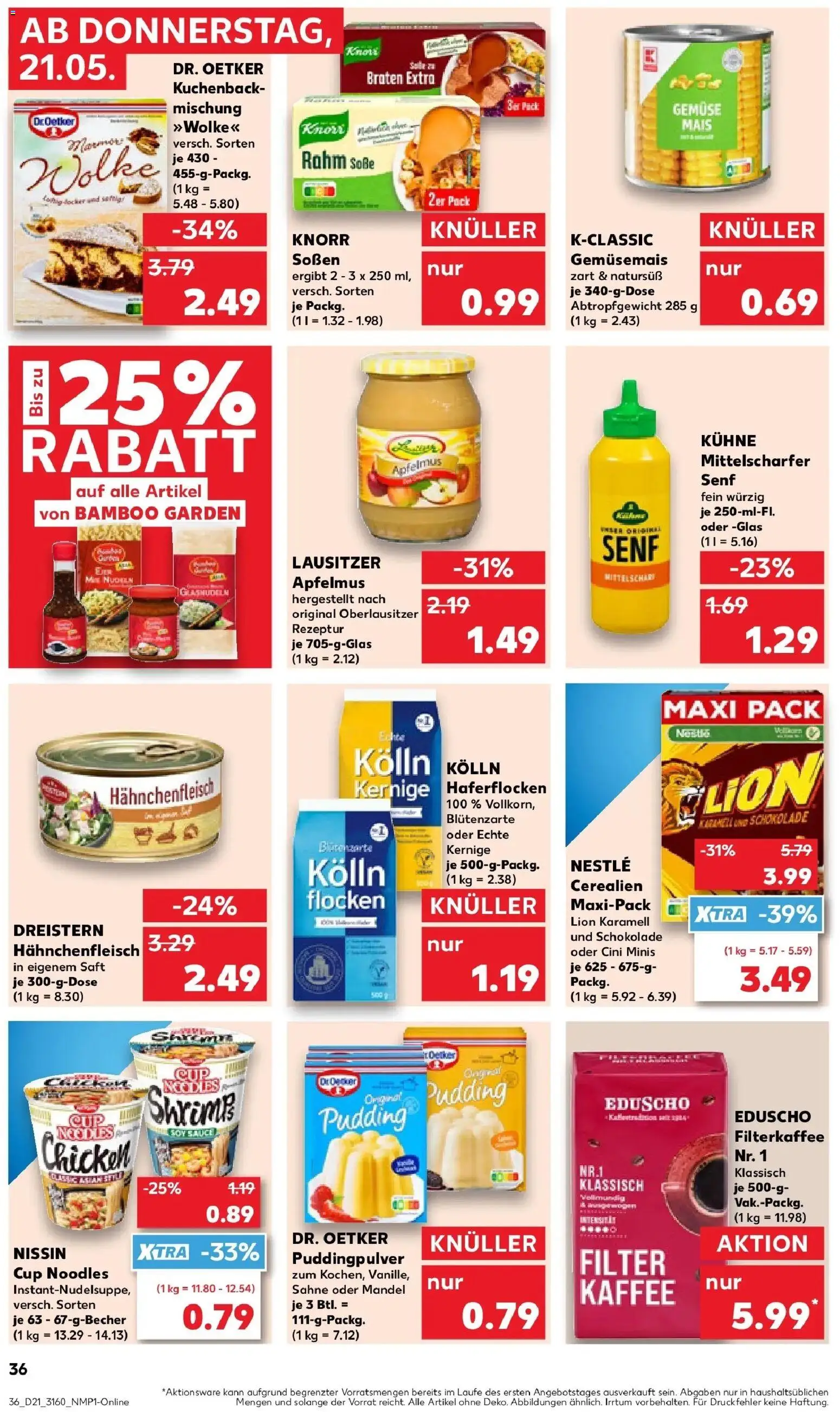Kaufland Prospekt Gardelegen – gültig ab 21.05.2026 | Seite: 36 | Produkte: Kolln haferflocken, Kaffee, Sahne, Flocken