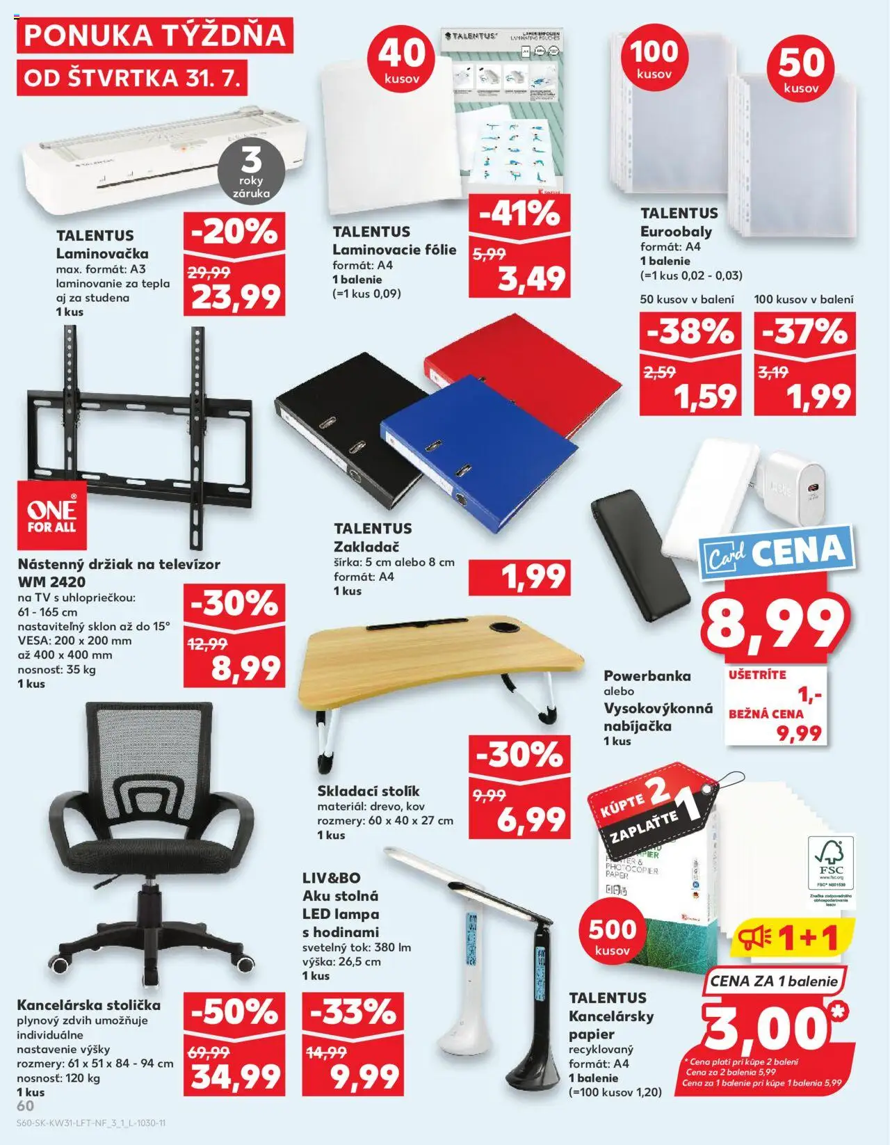 Nové Kaufland akcie – leták je platný od 31.07.2025 | Strana: 60 | Produkty: Kancelárska stolička, Tv, Lampa, Led lampa