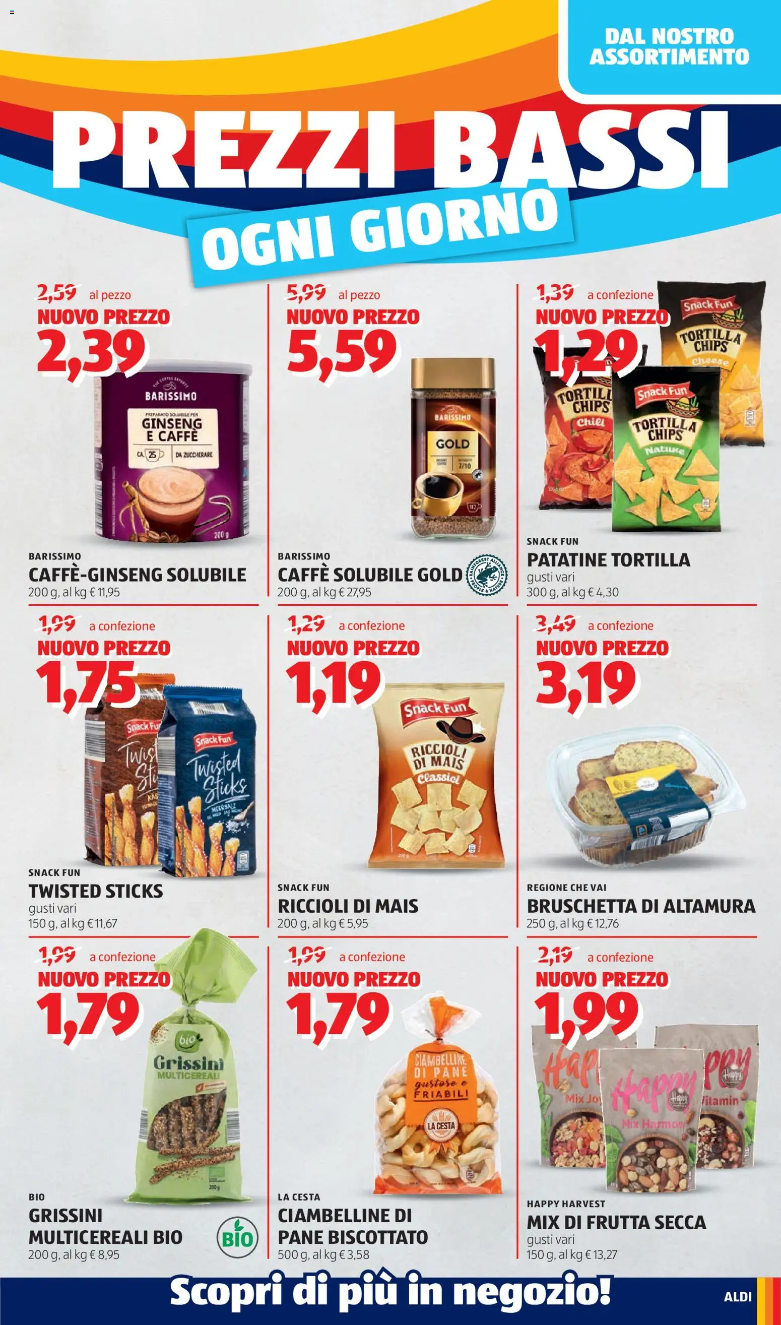 Volantino Aldi del 01.06.2026 | Pagina: 5 | Prodotti: Caffè, Patatine, Frutta, Grissini