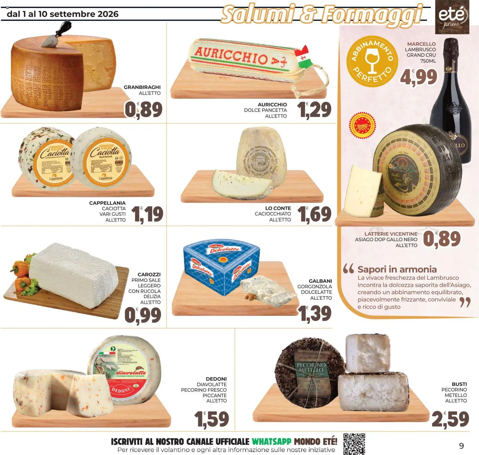 Volantino Eté del 01/09/2026 | Pagina: 9 | Prodotti: Pancetta, Dolcezza, Pecorino, Lambrusco