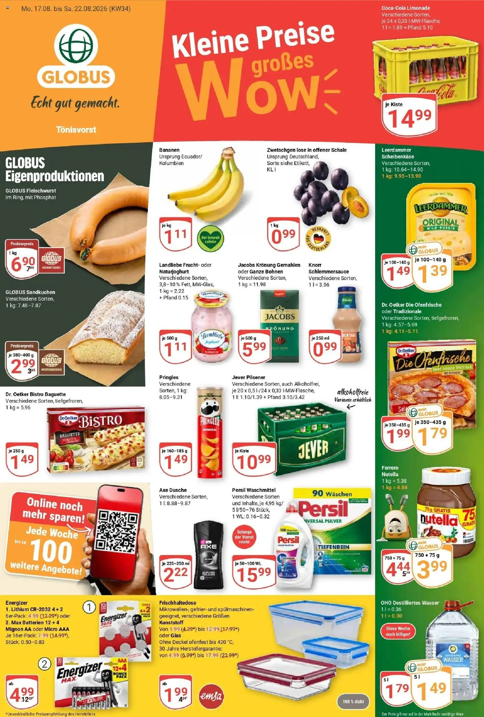 Globus Prospekt Tönisvorst (ab 17.08.2026) » Angebote online | Seite: 1 | Produkte: Batterien, Knorr, Jever, Persil