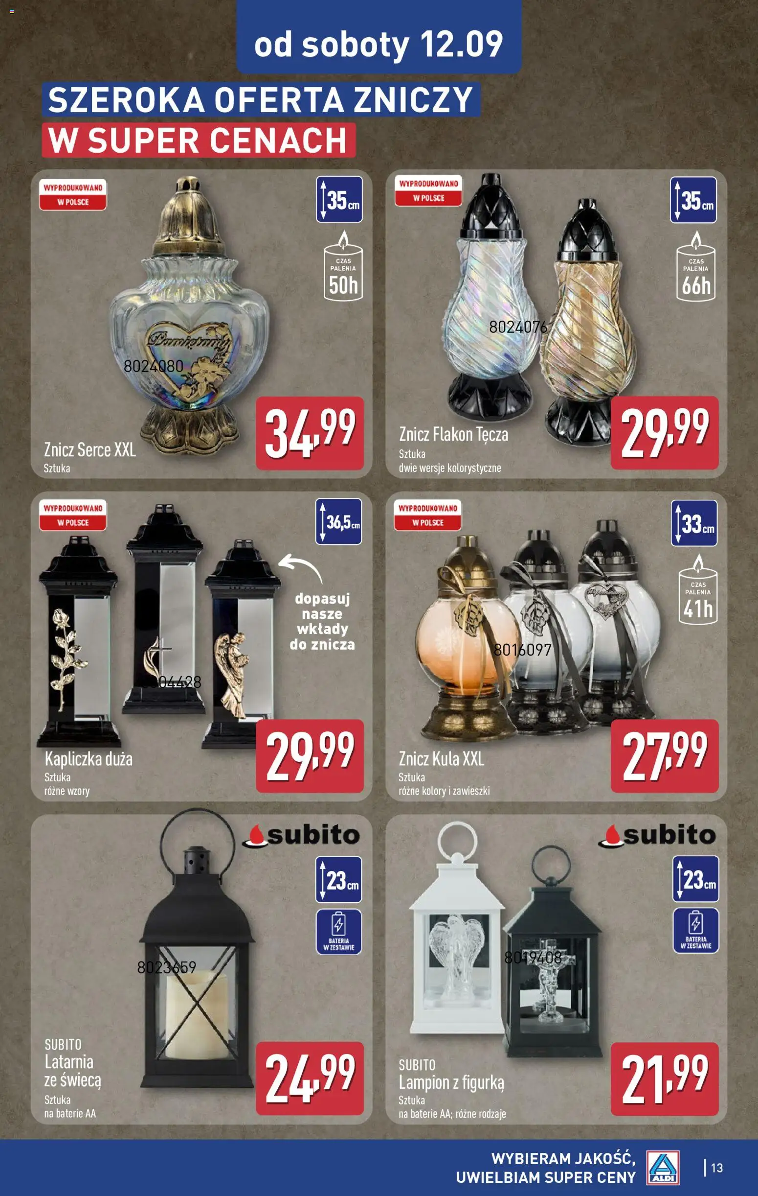 Aldi gazetka - Hity od Środy i od Soboty od 09.09.2026 | Strona: 13 | Produkty: Świeca, Baterie, Bateria, Lampion