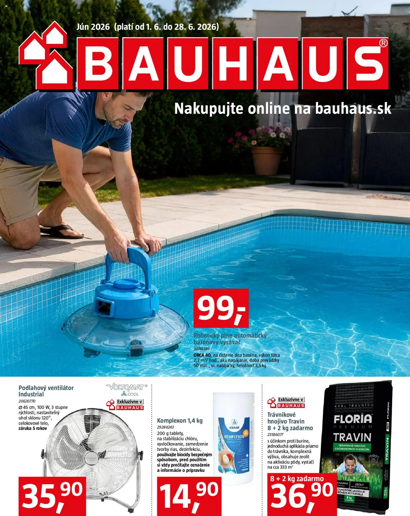 Nové Bauhaus akcie – leták je platný od 01.06.2026 | Strana: 1 | Produkty: Bazénový vysávač, Ventilátor, Aku, Vysávač