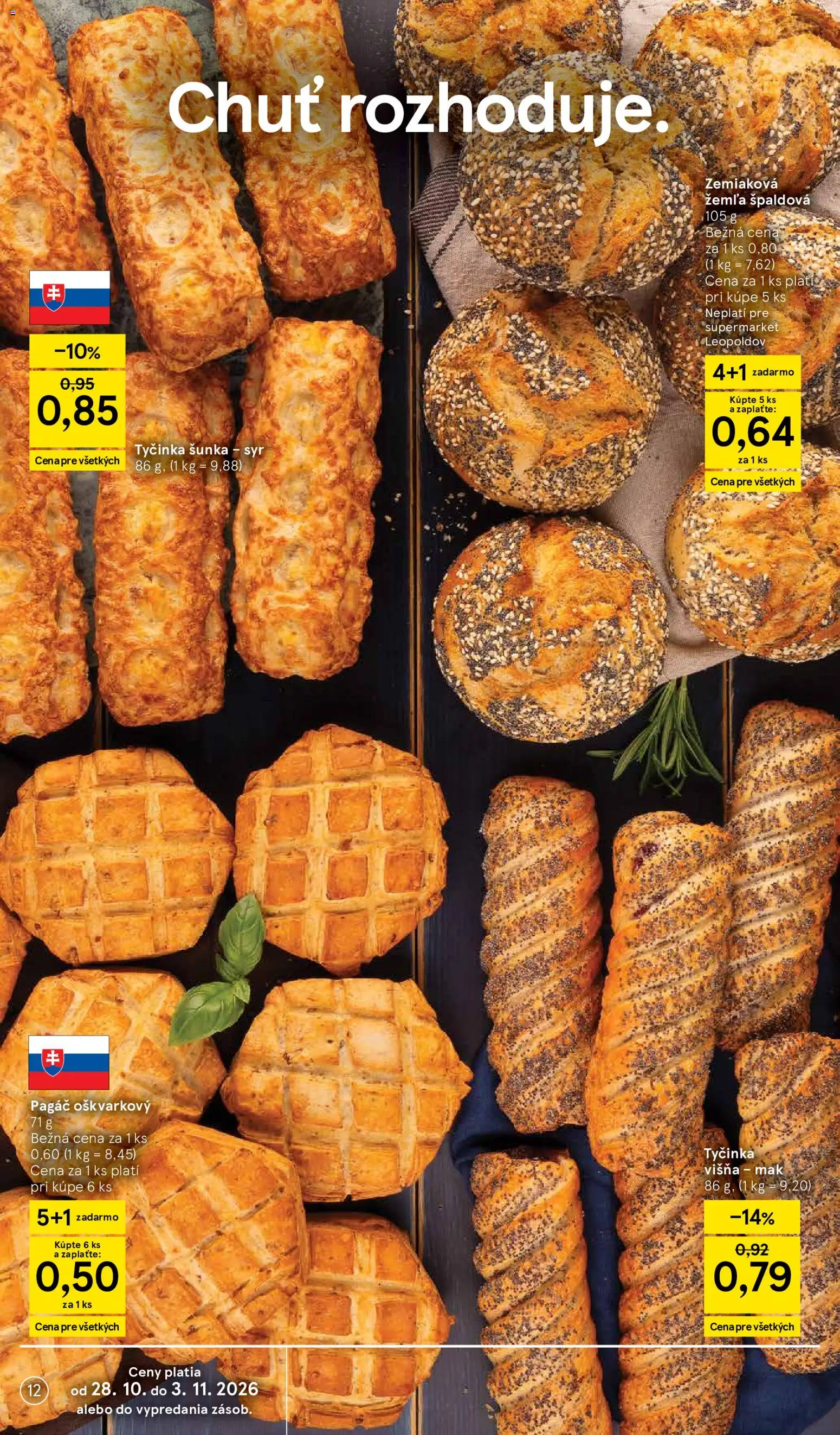 Nové Tesco akcie – leták je platný od 28.10.2026 | Strana: 12 | Produkty: Syr, Šunka, Mak