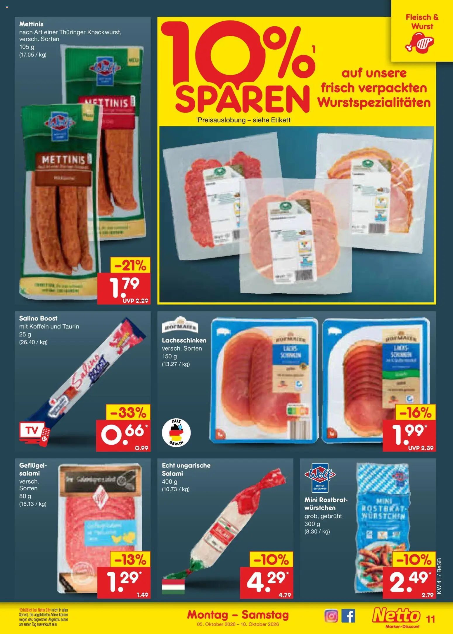 Netto Marken-Discount Prospekt – gültig ab 05.10.2026 | Seite: 11 | Produkte: Wurst, Salami, Fleisch