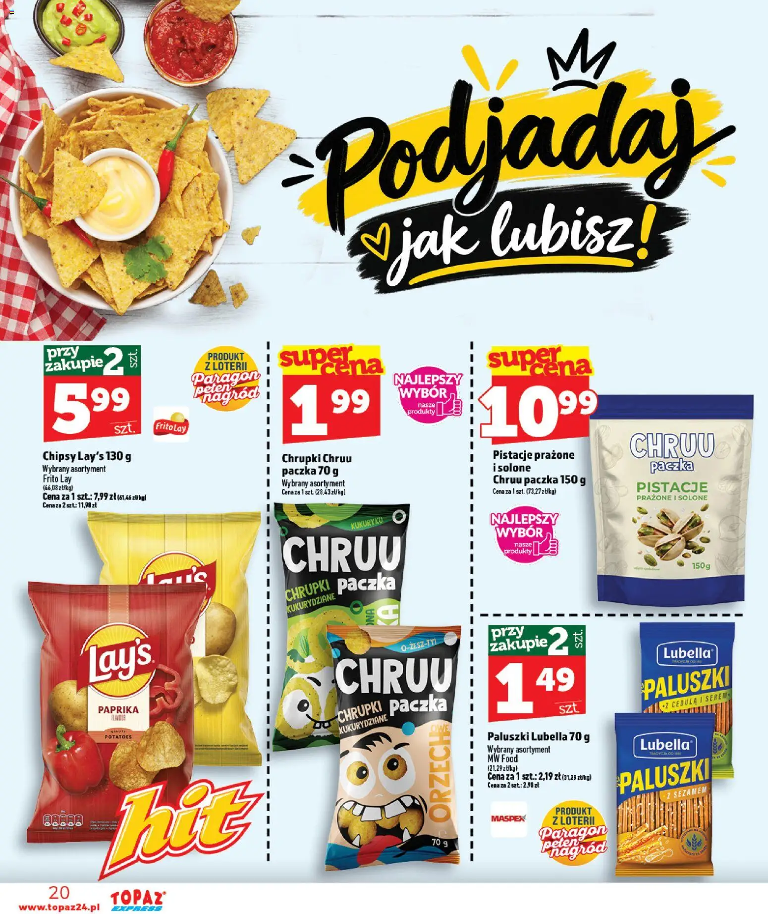 Topaz gazetka - Express od 17.09.2026 | Strona: 20 | Produkty: Pistacje, Chrupki, Cebula, Paluszki