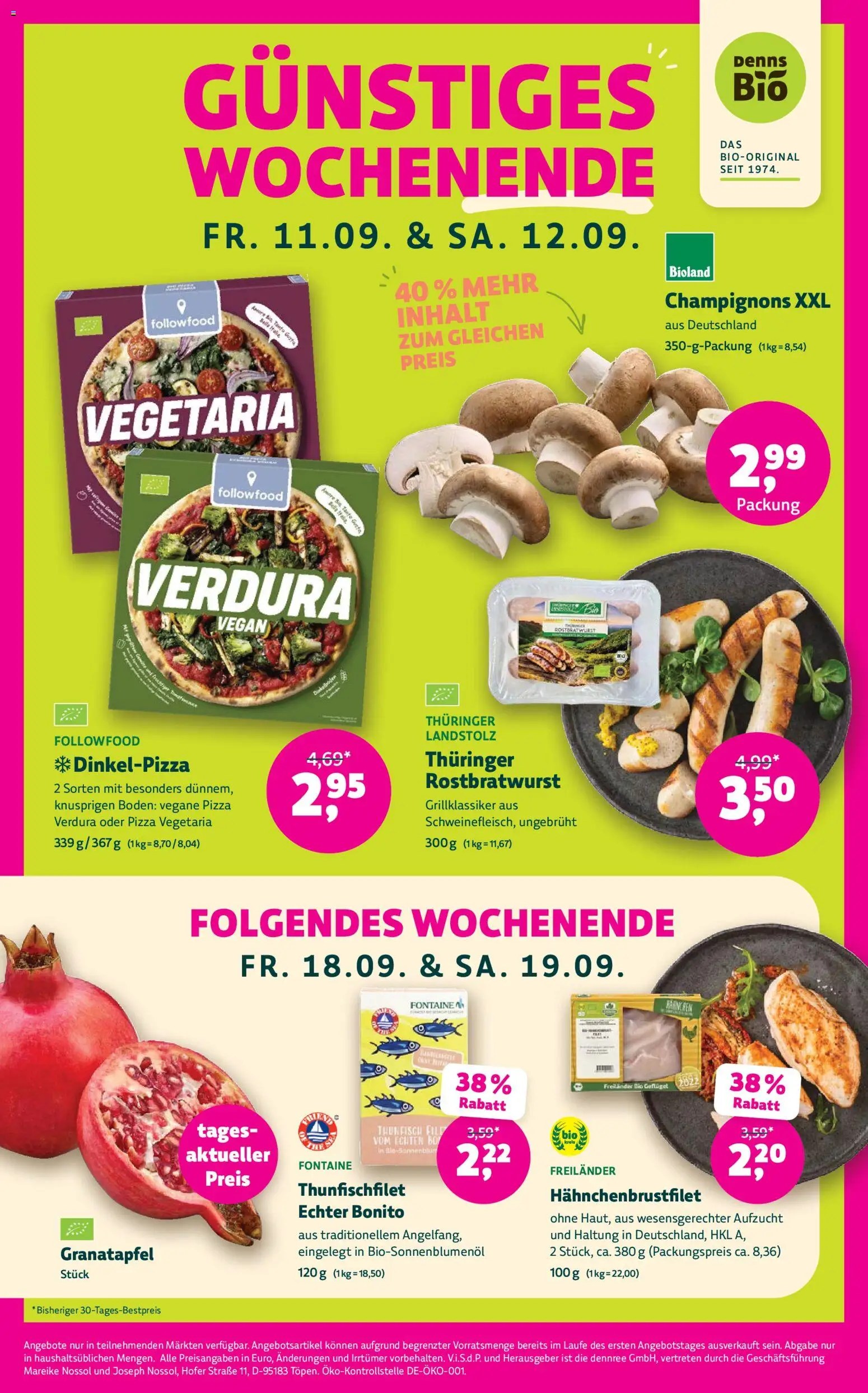 Denns BioMarkt Angebote – gültig ab 09.09.2026 | Seite: 4 | Produkte: Granatapfel, Thunfisch, Wurst, Pizza