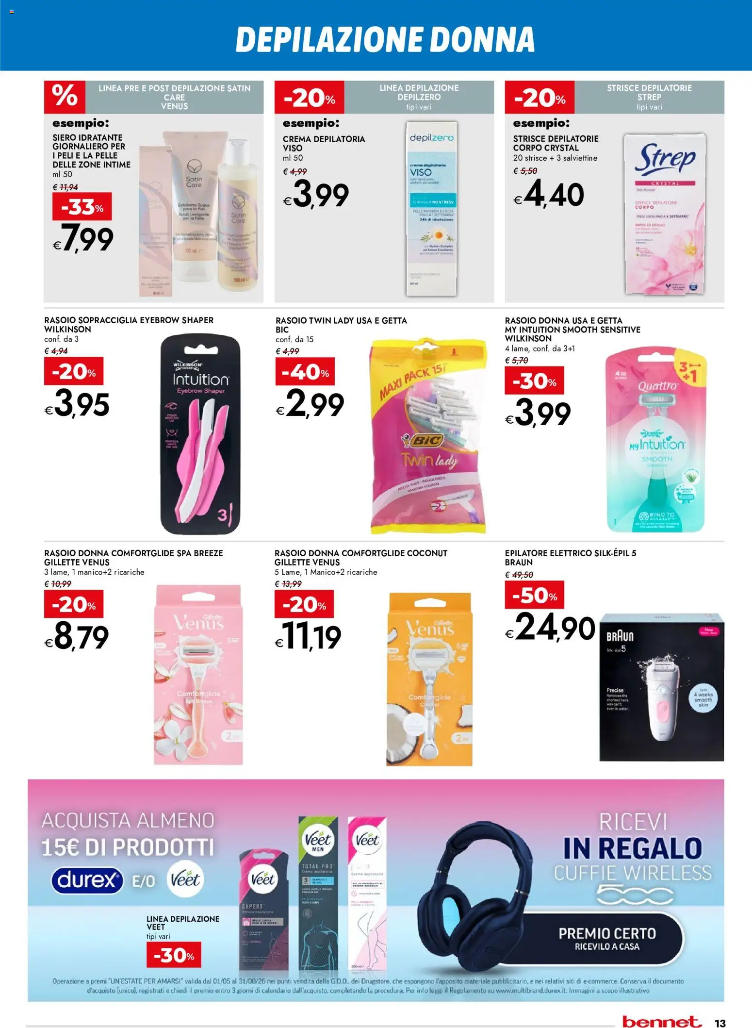 Volantino bennet del 11.06.2026 | Pagina: 13 | Prodotti: Scrub, Epilatore elettrico, Cuffie, Epilatore