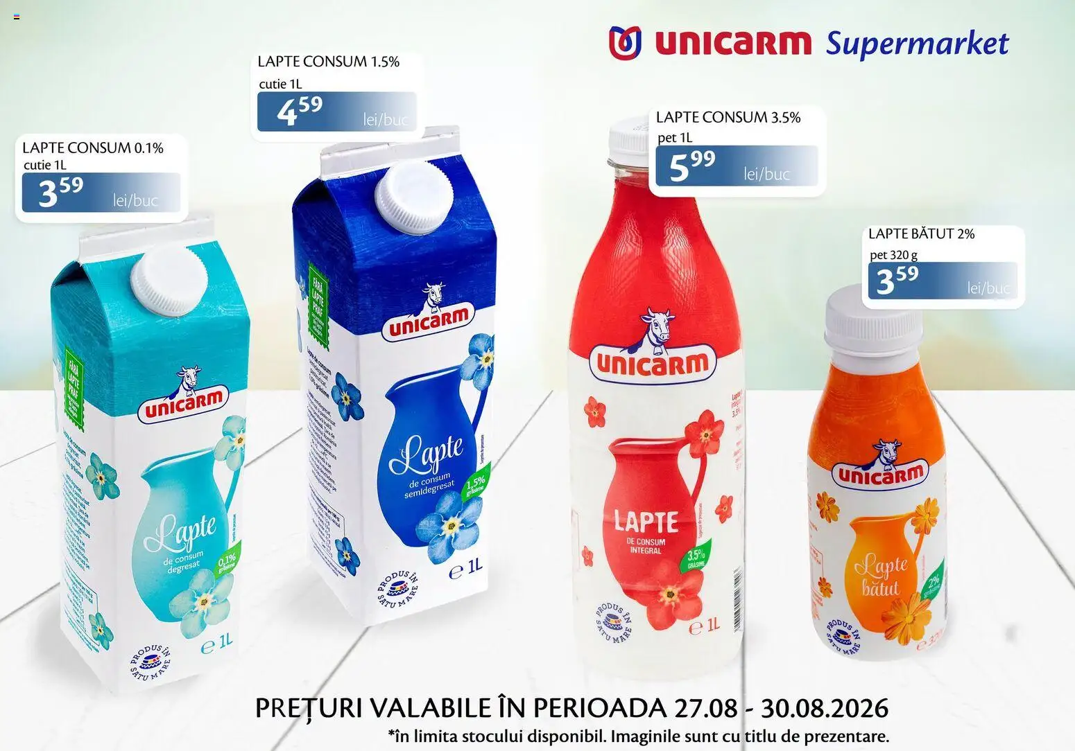 Noul catalog Unicarm – valabil de la 27.08.2026 | Pagină: 1 | Produse: Cutie, Lapte