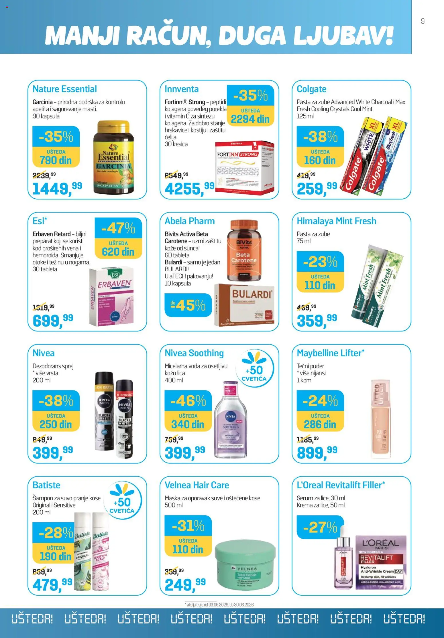 Lilly drogerie katalog - važi od 01.06.2026 | Strana: 9 | Proizvode: Nivea, Voda, Dezodorans, Pasta za zube