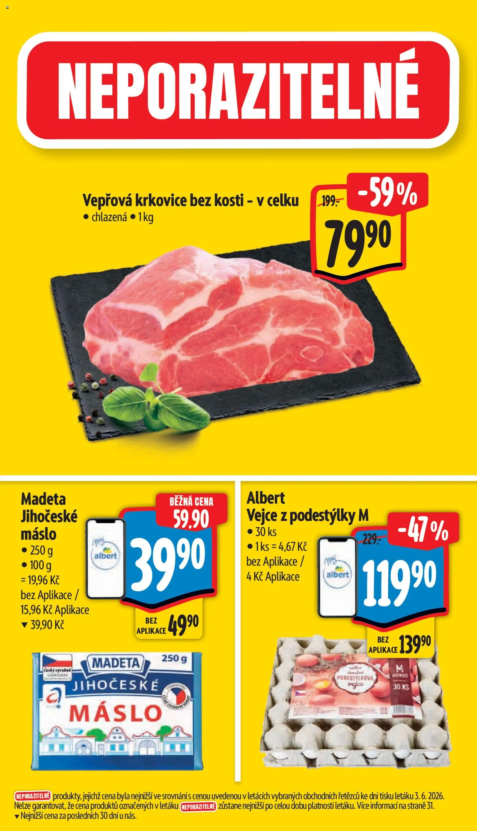 Albert leták - Hypermarket od 10.06.2026 | Strana: 3 | Produkty: Máslo, Vejce, Krkovice bez kosti, Krkovice