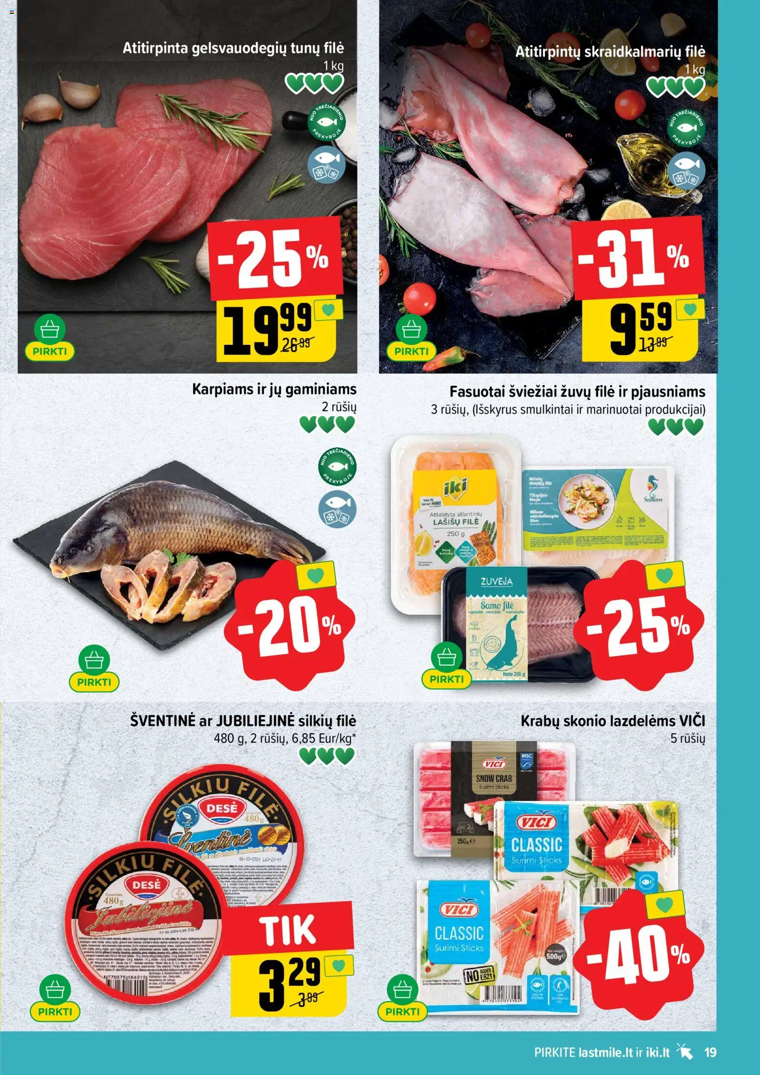 IKI akcijos nuo 2026.08.17 | Puslapis: 19 | Prekių: Lašišų filė, Surimi