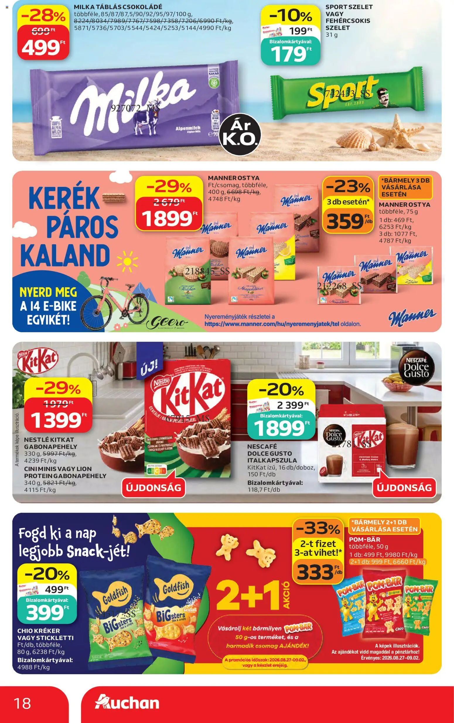 Auchan akciós ujság - amely érvényes a következő dátumtól: 2026.08.27. | Oldal: 18 | Termékek: Dolce Gusto, Nescafé, KitKat, Csokoládé