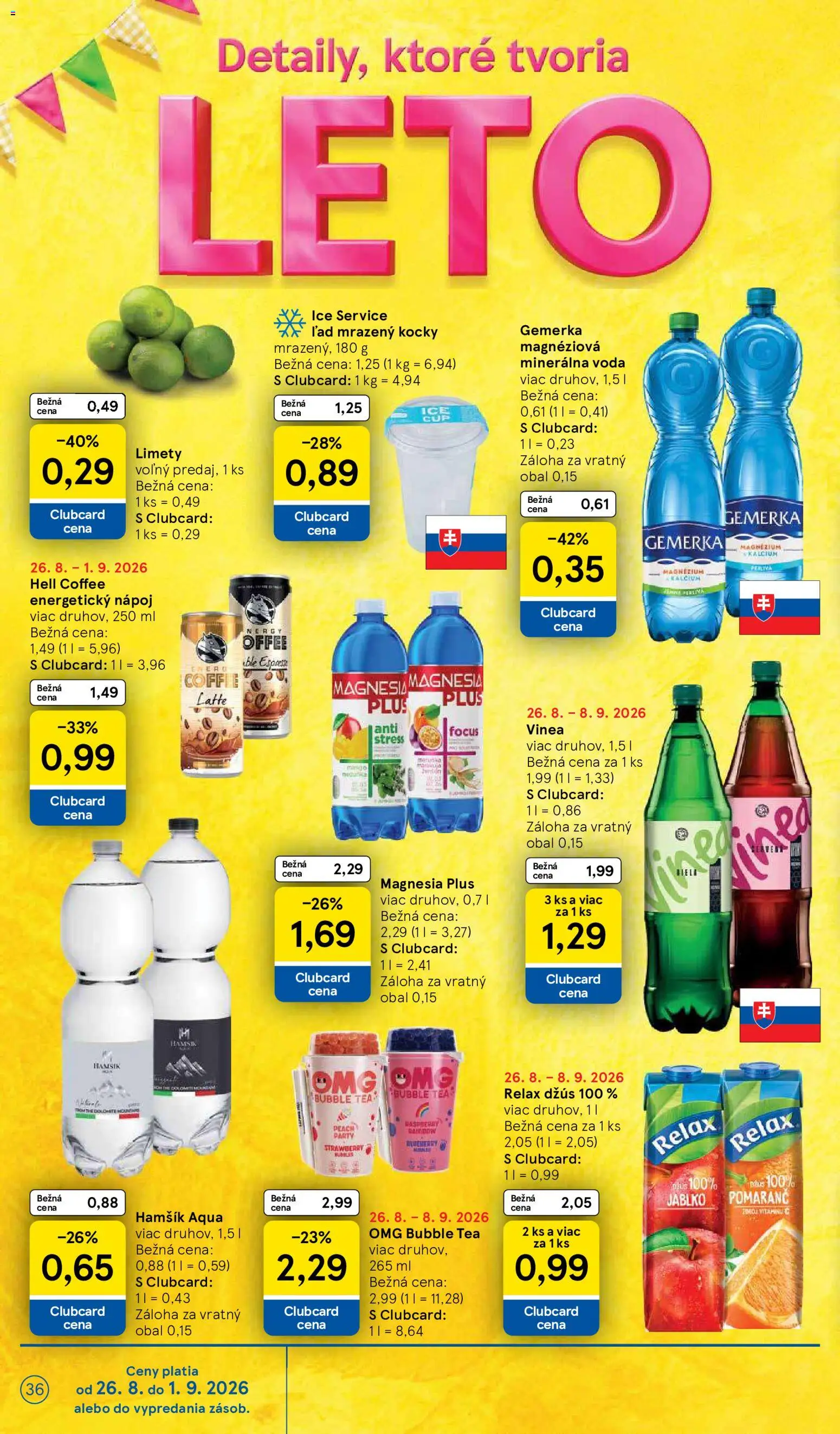 Nové Tesco akcie – leták je platný od 26.08.2026 | Strana: 36 | Produkty: Magnesia, Voda, Minerálna voda, Vinea