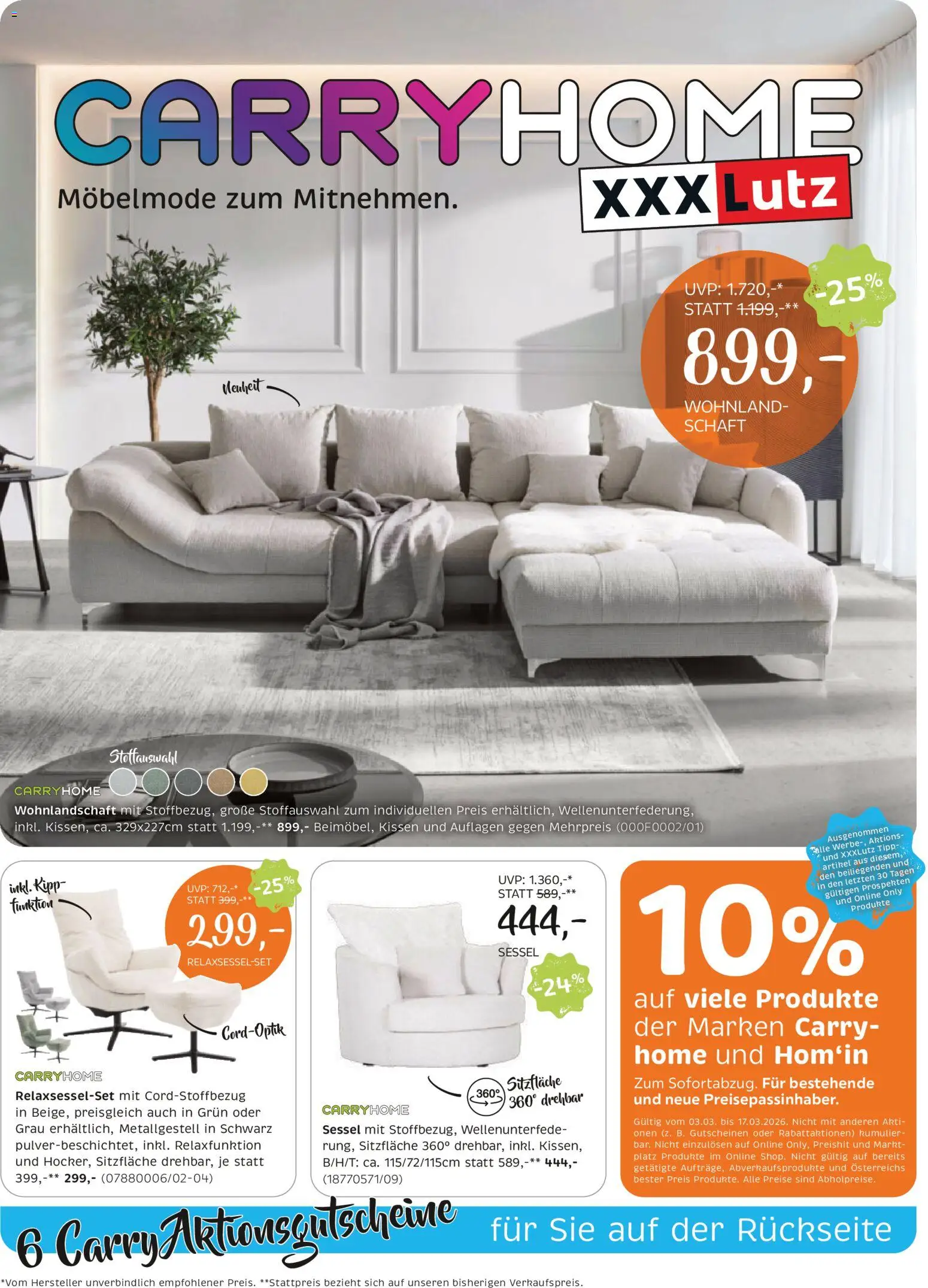 XXXLutz Carry Home gültig ab 03.03.2026 | Seite: 1 | Produkte: Kissen, Sessel