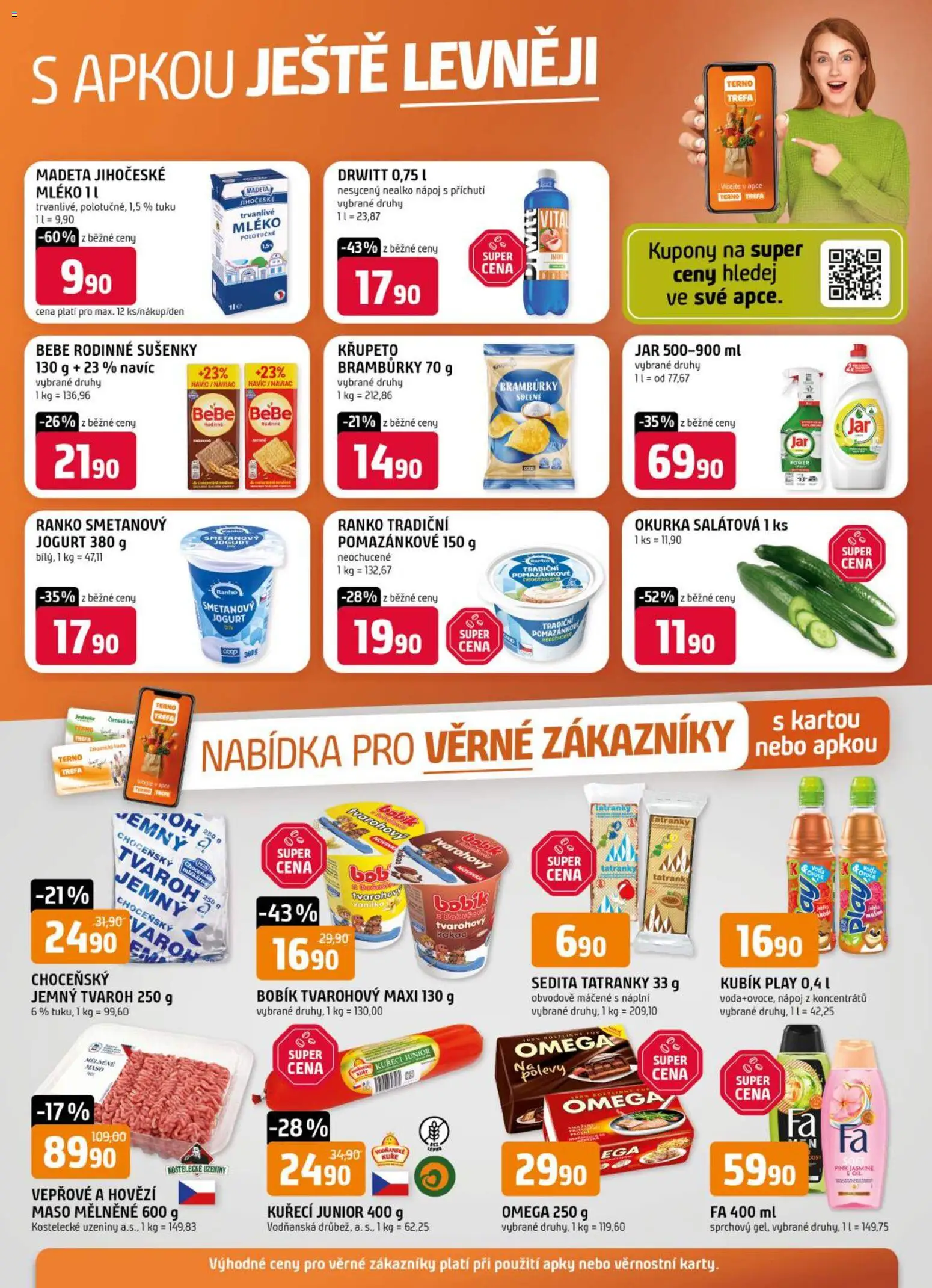 Trefa leták - Nabídka pro věrné zákazníky od 14.10.2026 | Strana: 1 | Produkty: Smetanový jogurt, Drwitt, Bebe, Jar