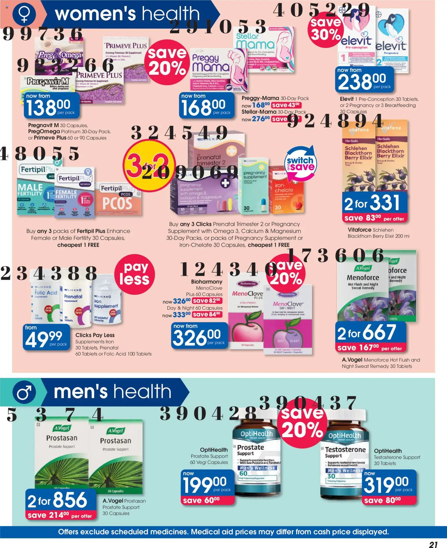 New Clicks catalogue – valid from 23.04.2026 | Page: 21 | Products: Iron, Oil, Switch, Supplements