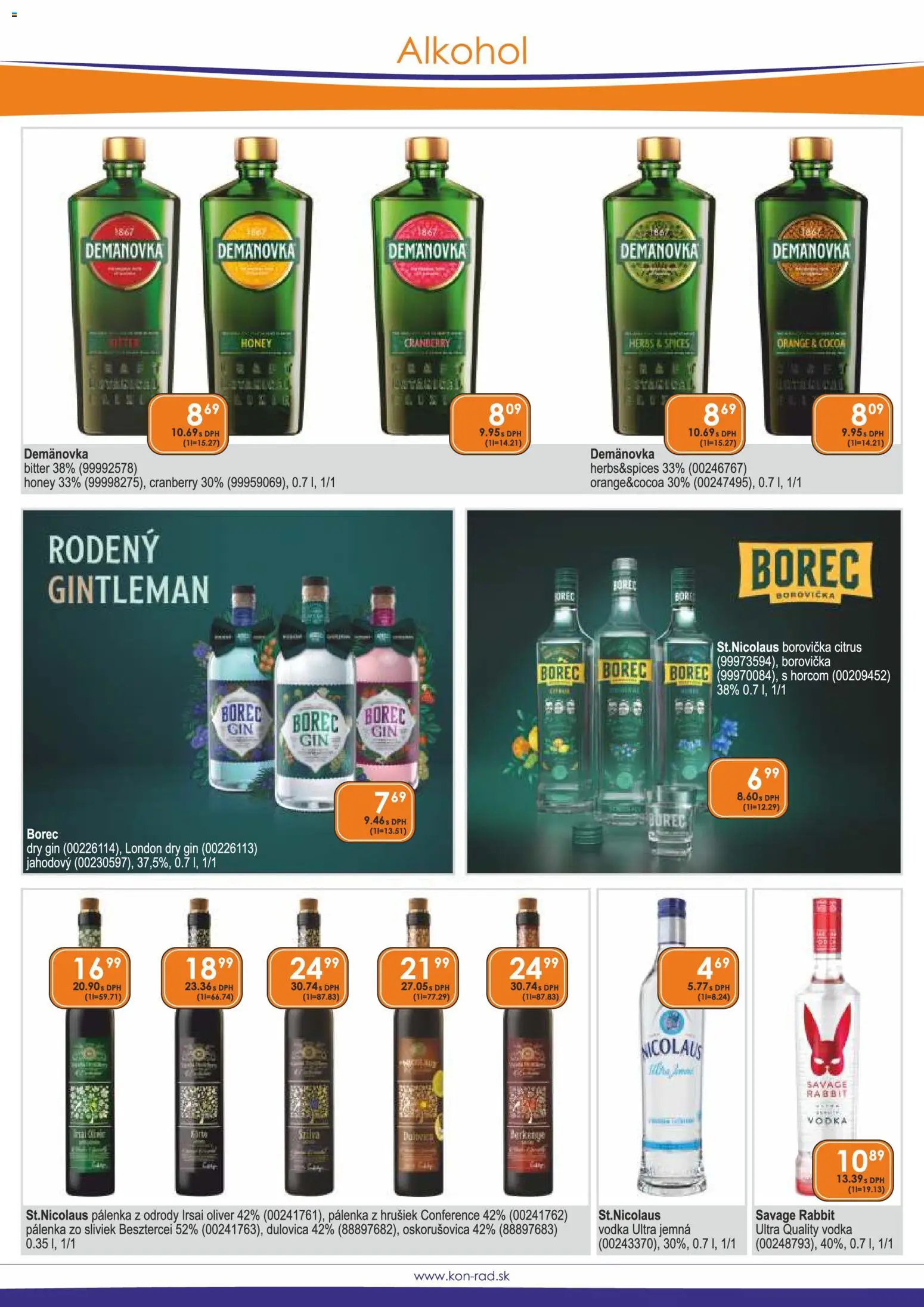 Nové KON - RAD akcie – leták je platný od 01.09.2026 | Strana: 14 | Produkty: Borovička, Gin, Vodka, Alkohol