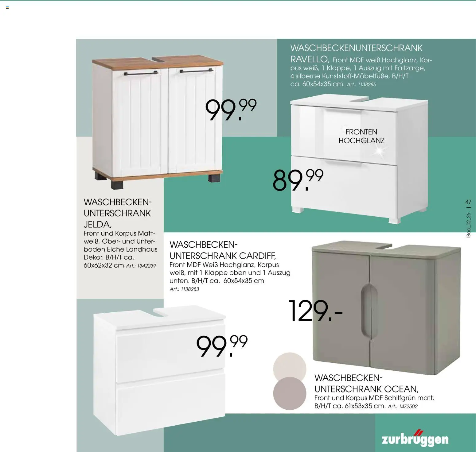 Zurbrüggen Bad Design Trends – gültig ab 23.03.2026 | Seite: 47 | Produkte: Waschbecken, Unterschrank