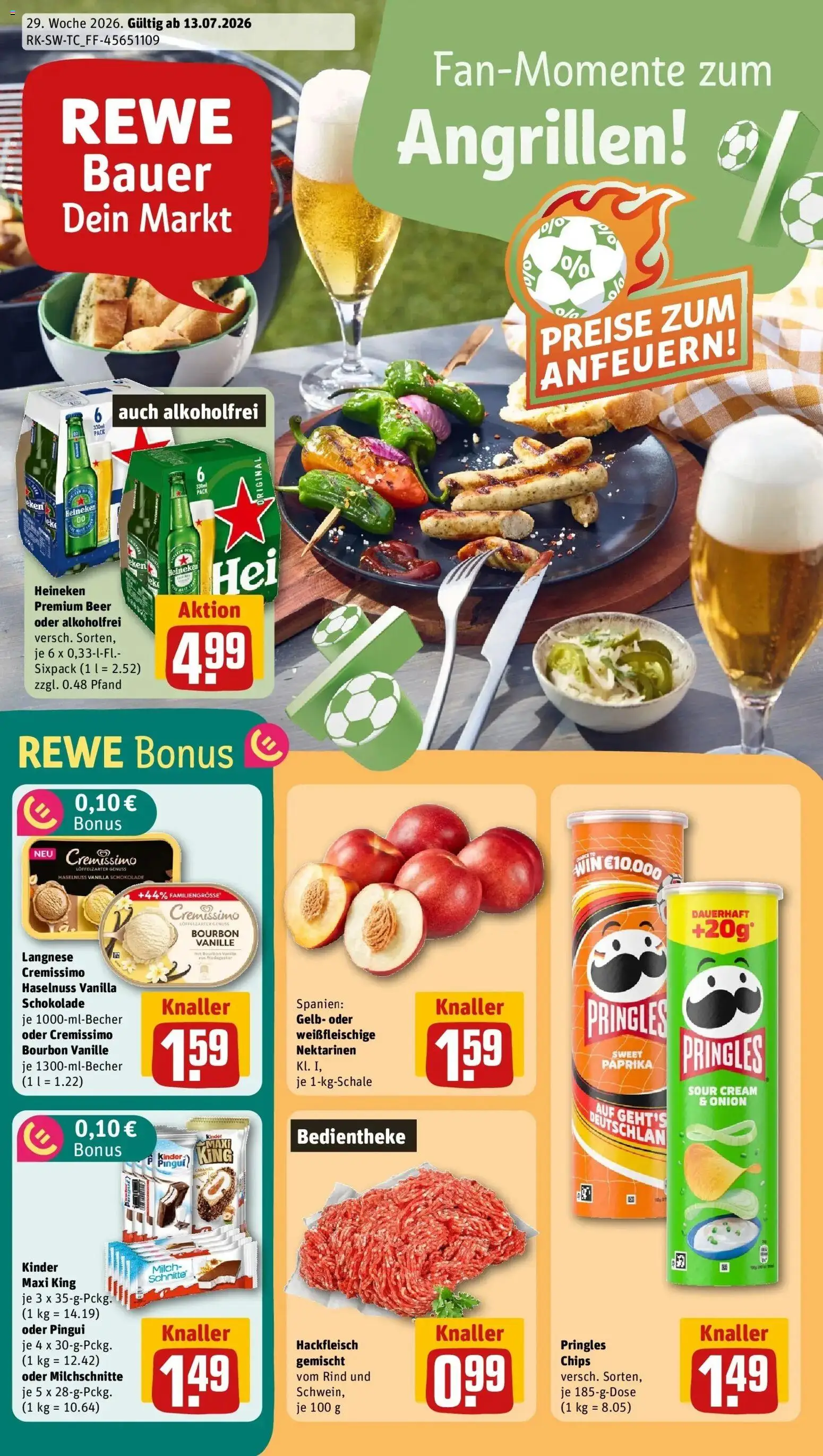 Rewe Prospekt Remshalden – gültig ab 13.07.2026 | Seite: 1 | Produkte: Heineken, Pringles, Bourbon, Hackfleisch