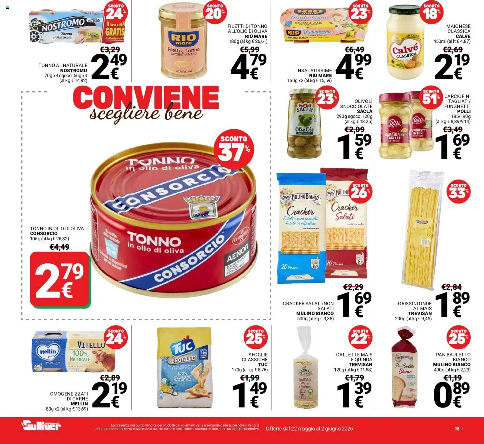 Volantino Gulliver del 22.05.2026 | Pagina: 15 | Prodotti: Sale, Tonno, Mais, Olio di Oliva