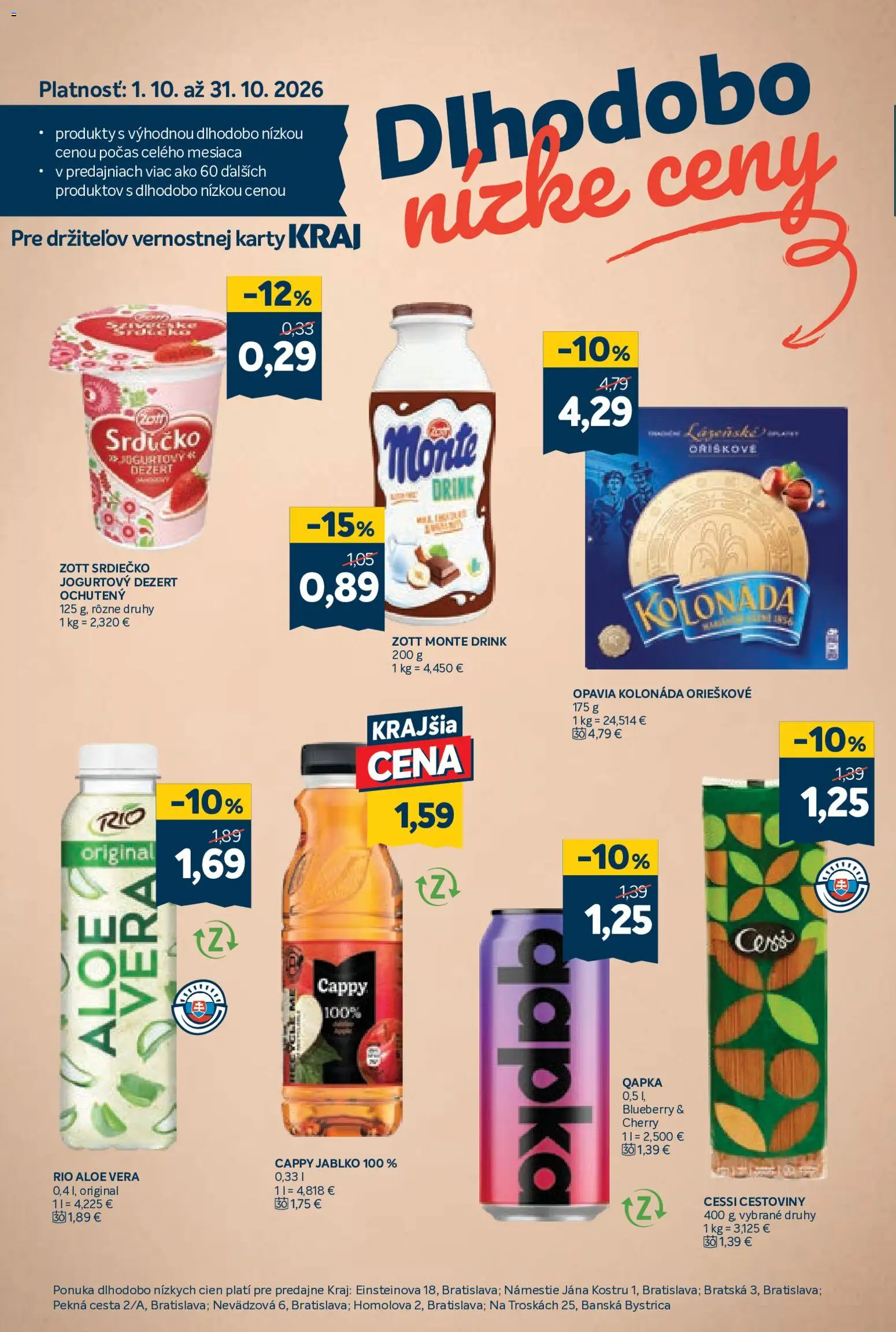 Nové Kraj akcie – leták je platný od 29.10.2026 | Strana: 14 | Produkty: Aloe Vera, Cestoviny, Dezert