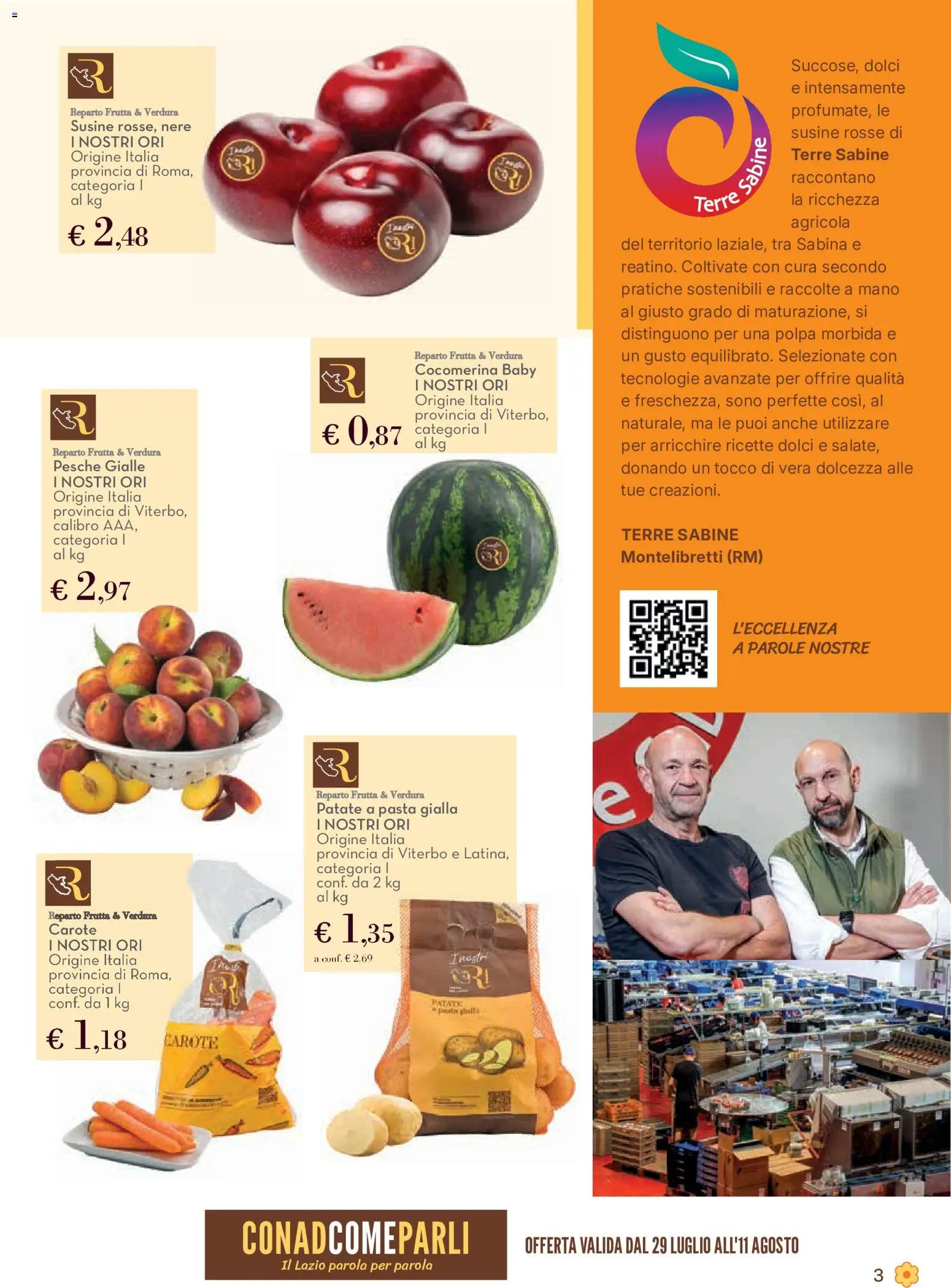 Volantino Conad del 29/07/2026 | Pagina: 3 | Prodotti: Frutta, Carote, Pasta, Susine