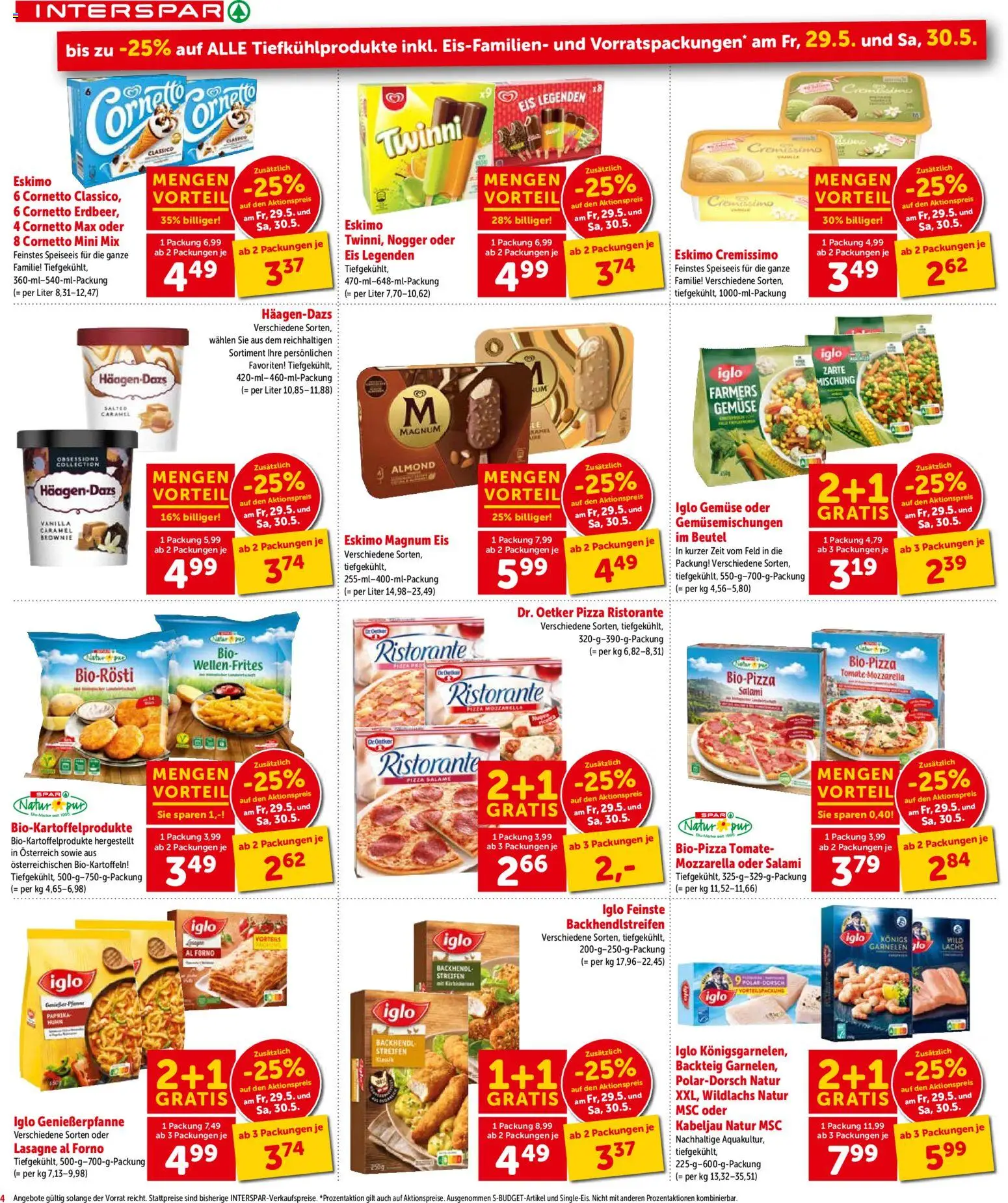Interspar Flugblatt - Steiermark gültig ab 29.05.2026 | Seite: 4 | Produkte: Eis, Gemüse, Salami, Pizza