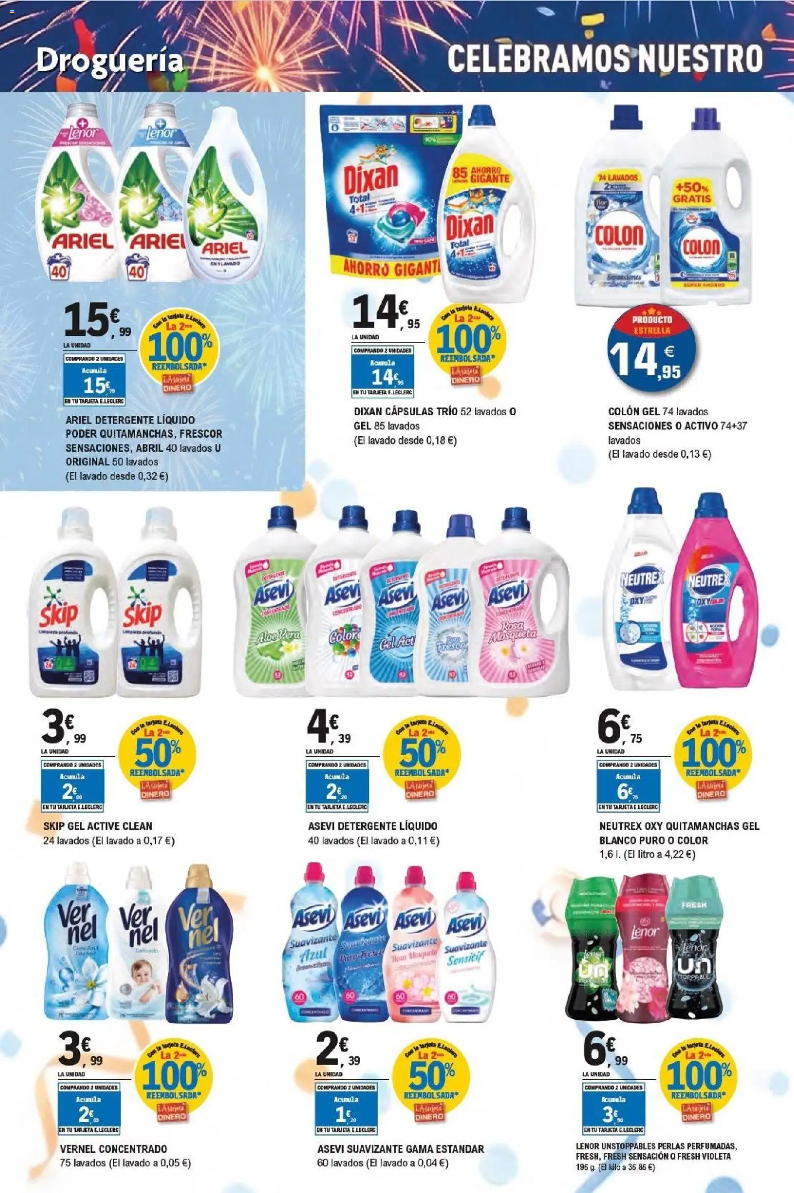 E.Leclerc Aniversario │ válido desde el 13/07/2026 | Página: 26 | Productos: Quitamanchas, Detergente, Detergente líquido, Suavizante