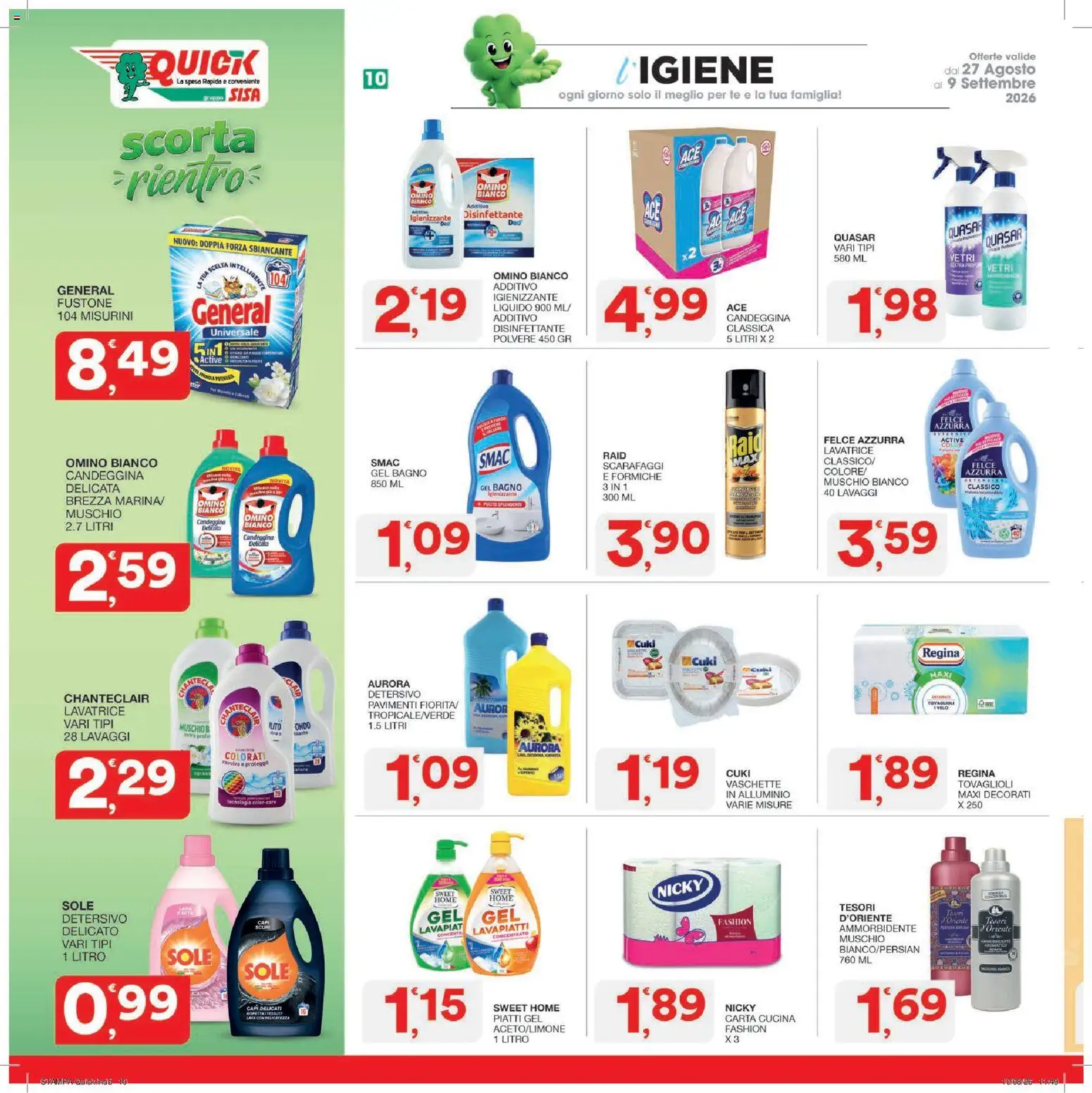 Volantino SISA del 27/08/2026 | Pagina: 10 | Prodotti: Piatti, Candeggina, Alluminio, Stampa