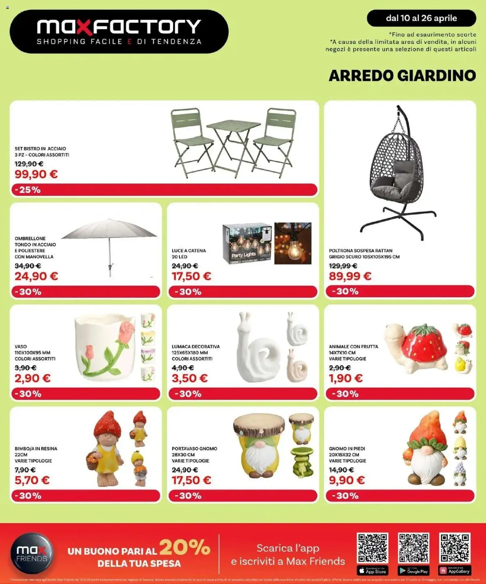 Volantino Max Factory del 10.04.2026 | Pagina: 17 | Prodotti: Ombrellone, Frutta, Poltrona, Vaso