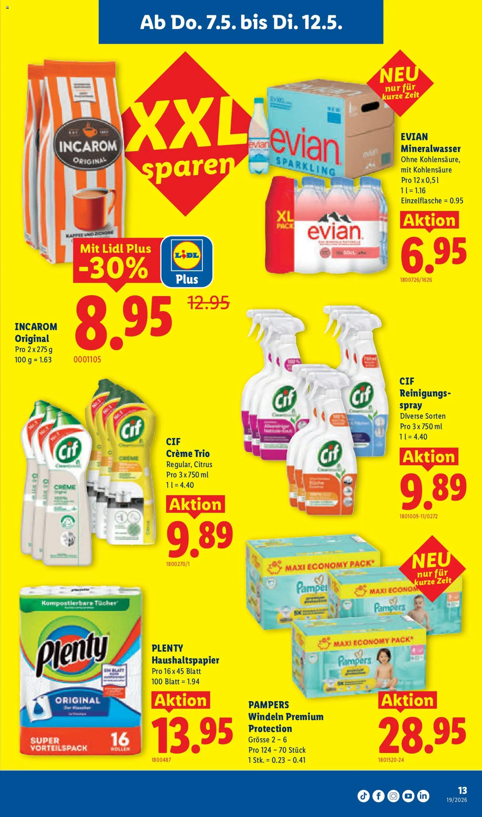 Lidl aktionen – gültig ab 07.05.2026 | Seite: 13 | Produkte: Mineralwasser, Pampers, Creme