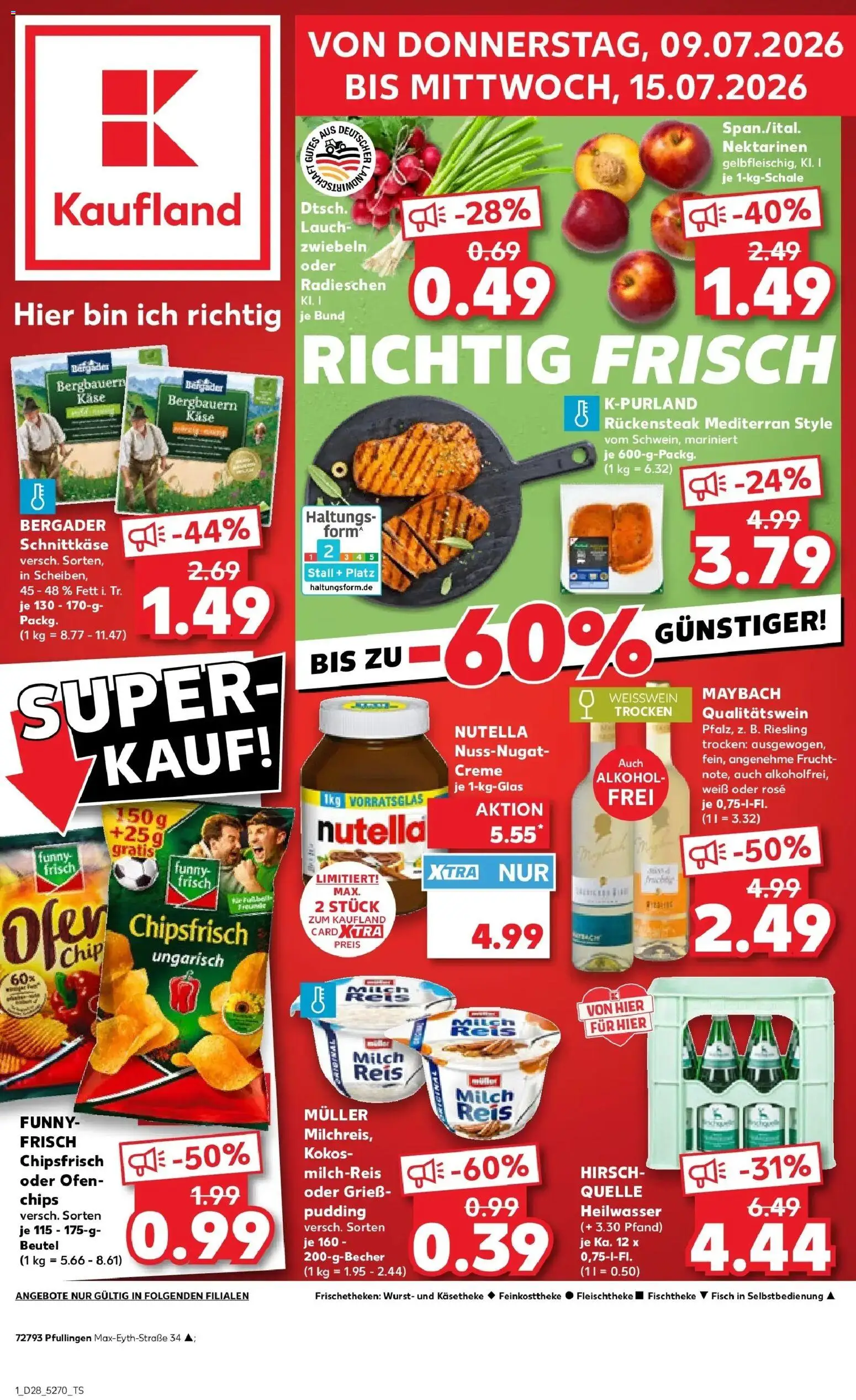 Kaufland Prospekt Pfullingen – gültig ab 09.07.2026 | Seite: 1 | Produkte: Grieß, Nektarinen, Creme, Wurst