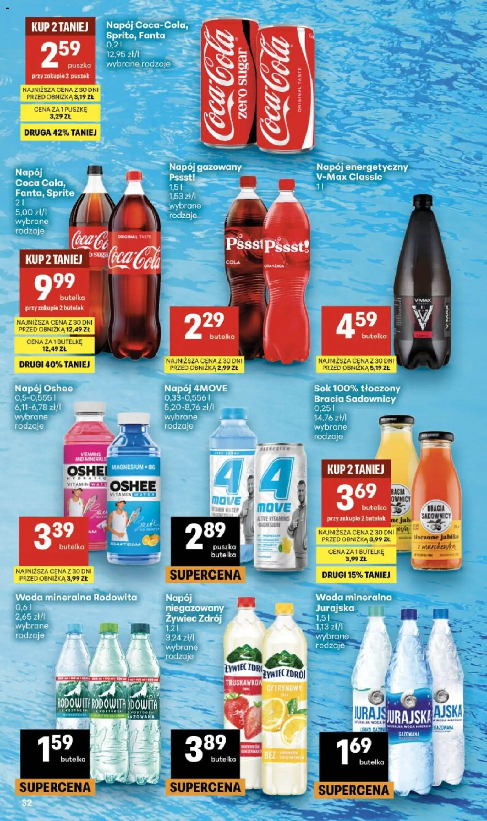 Delikatesy Centrum gazetka od 08.10.2026 | Strona: 32 | Produkty: Woda mineralna, Sprite, Sok, Woda