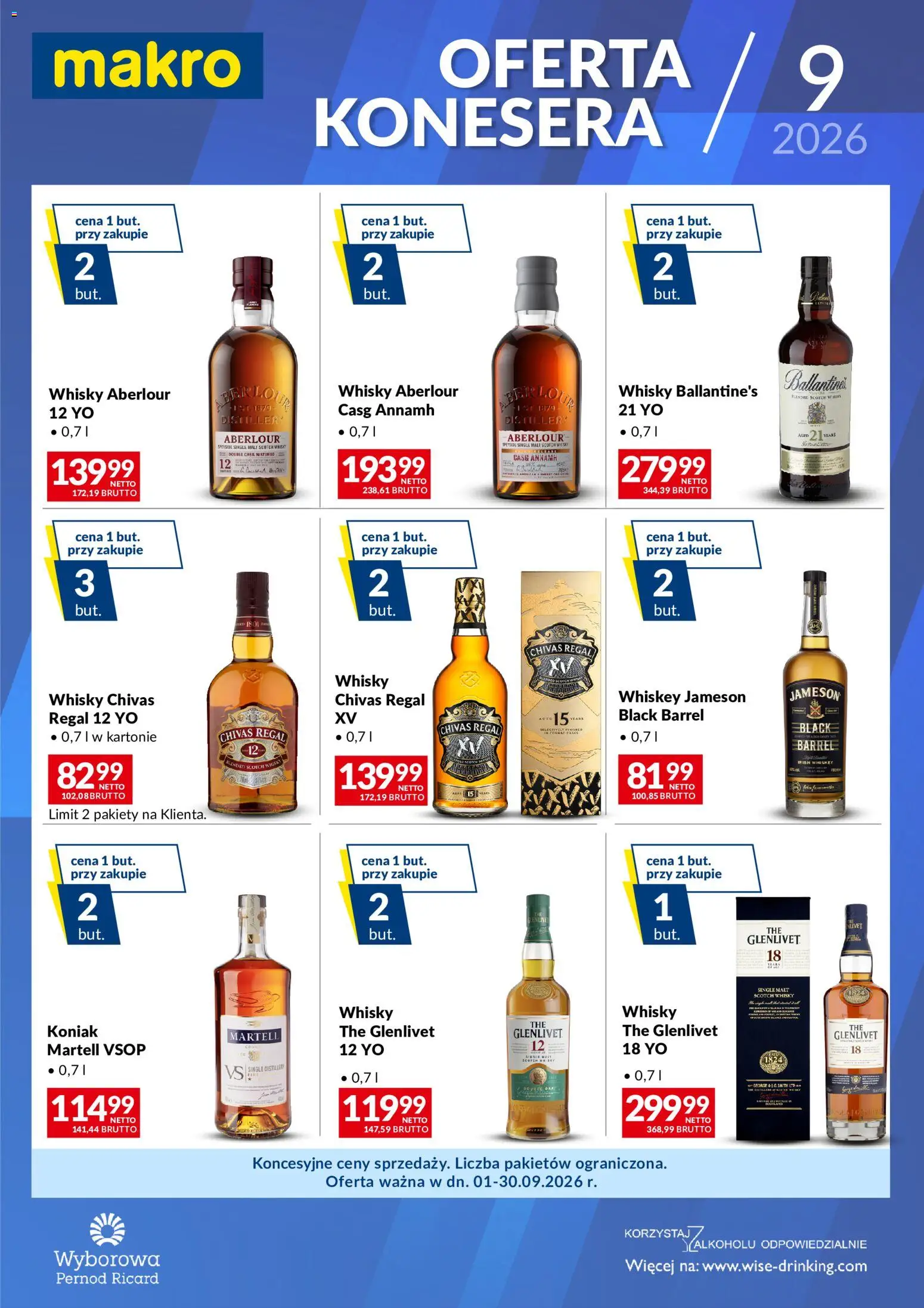 Makro gazetka - Konesera Wrzesień od 01.09.2026 | Strona: 1 | Produkty: Chivas Regal, Jameson, Irish whiskey, Ballantines
