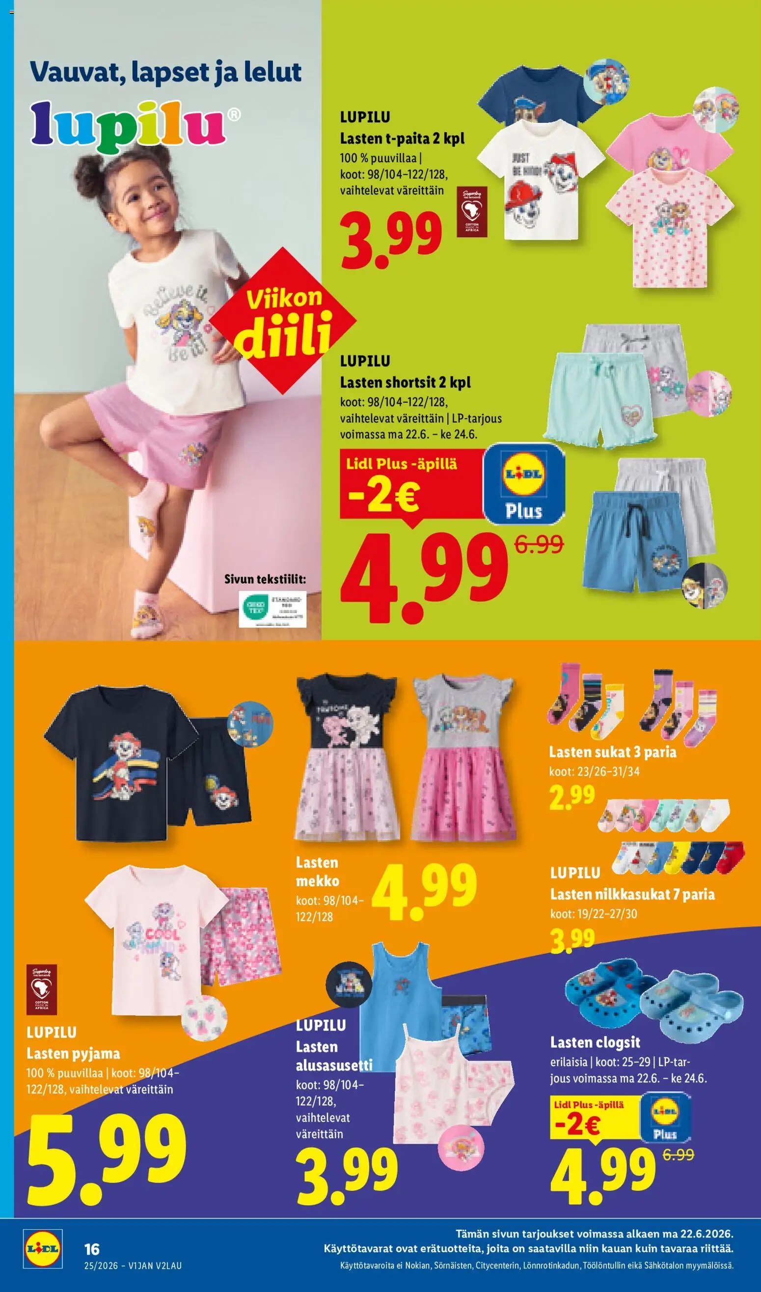 Lidl tarjoukset - Rovaniemi – voimassa 17.06.2026 alkaen | Sivu: 28 | Tuotteet: Shortsit, Sukat, Pyjama, Mekko