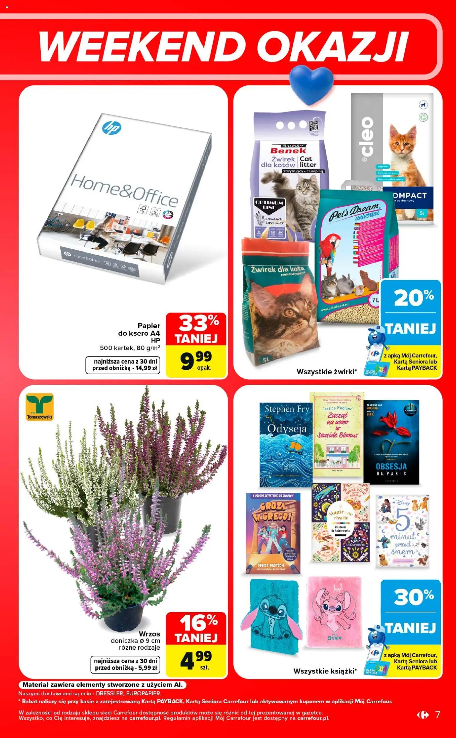 Carrefour gazetka - Weekend okazji od 03.09.2026 | Strona: 7 | Produkty: Żwirek dla kota, Wrzos, Doniczka, Lawenda