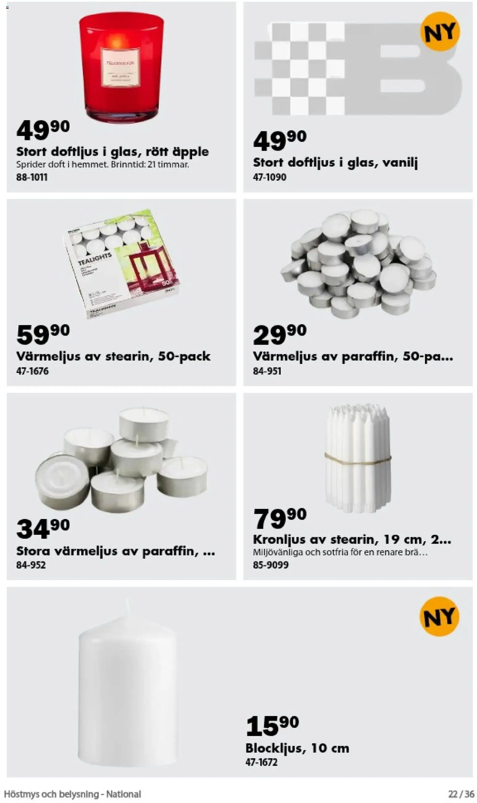Biltema reklamblad aktuell från 01/09/2026 | Sida: 22 | Produkter: Doft, Vanilj, Belysning, Doftljus