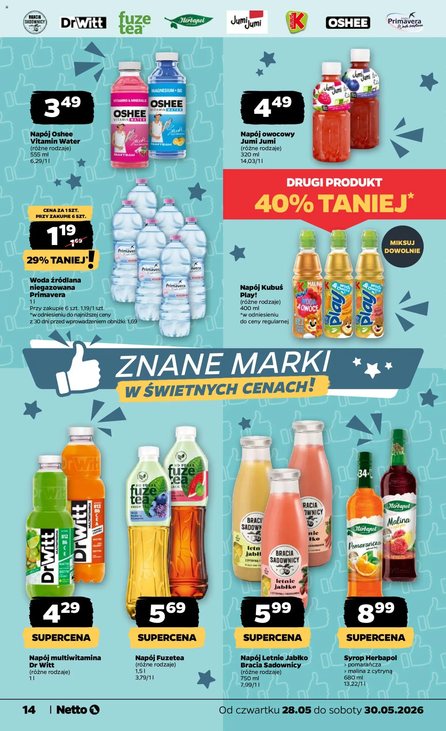 Netto gazetka od czwartku spożywcza od 28.05.2026 | Strona: 14 | Produkty: Syrop, Malina, Woda źródlana, Owoce