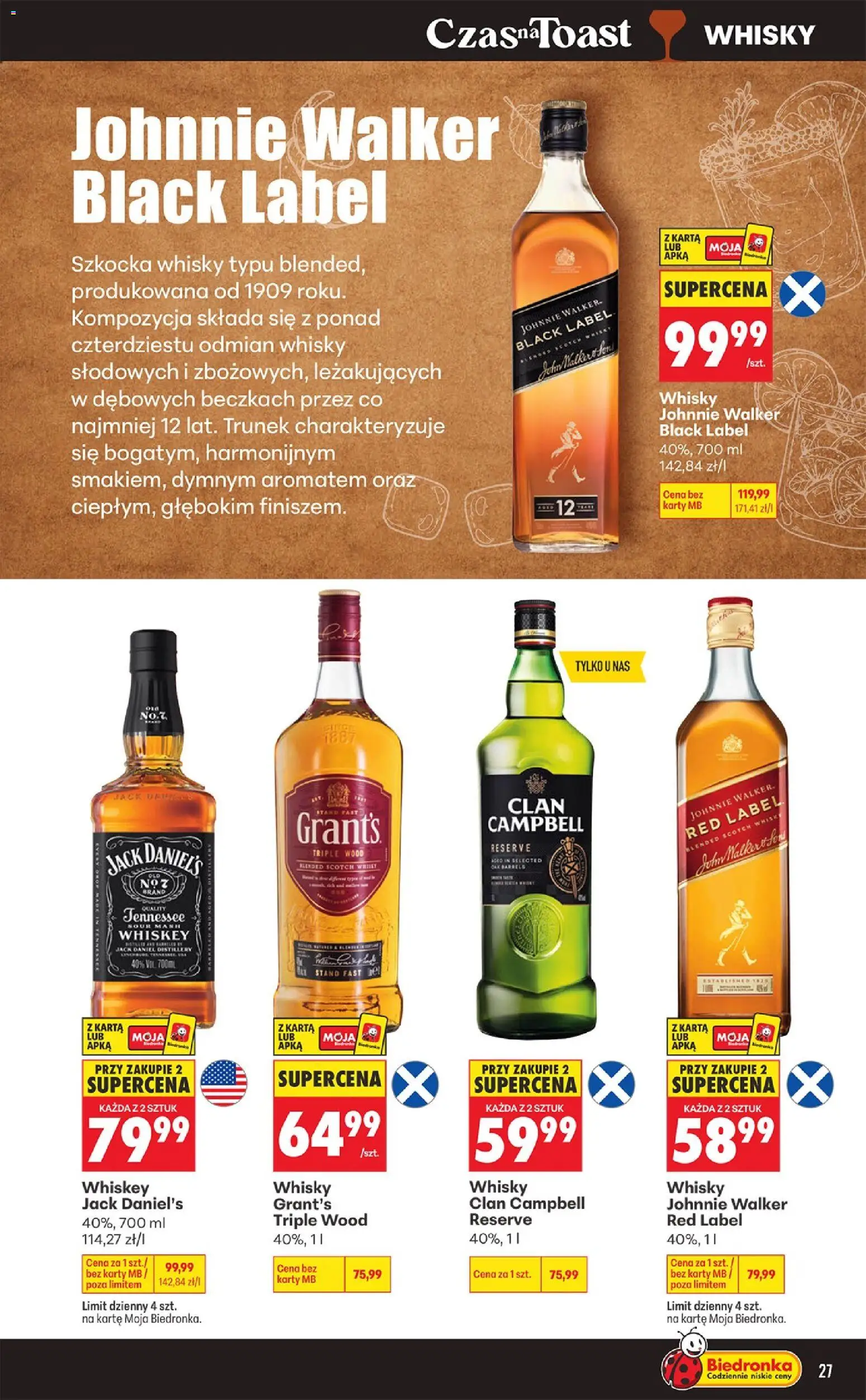 Biedronka Polsko leták - Czas na toast od 07.09.2026 | Strana: 27 | Produkty: Whisky, Red Label, Jack Daniel’s, Karty
