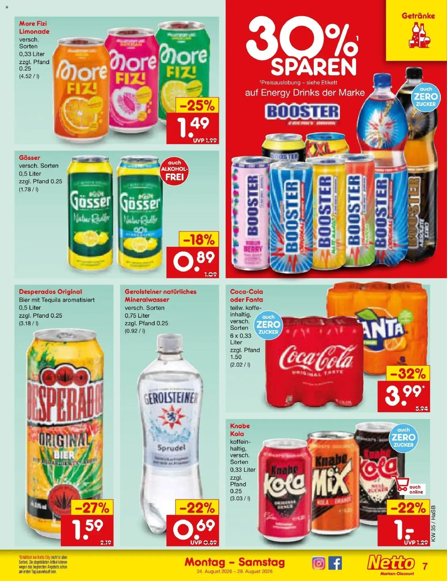 Netto Marken-Discount Prospekt Unna (ab 24.08.2026) » Angebote | Seite: 7 | Produkte: Fanta, Energy, Alkohol, Desperados