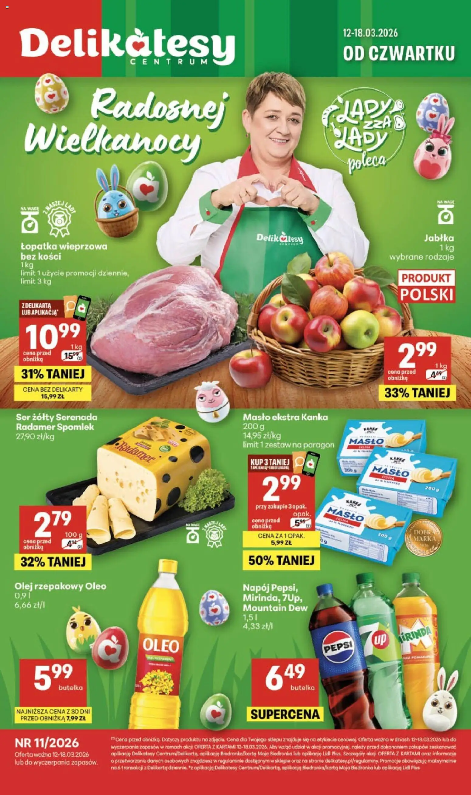 Delikatesy Centrum gazetka od 12.03.2026 | Strona: 1 | Produkty: Pepsi, Ser, Olej, Jabłka