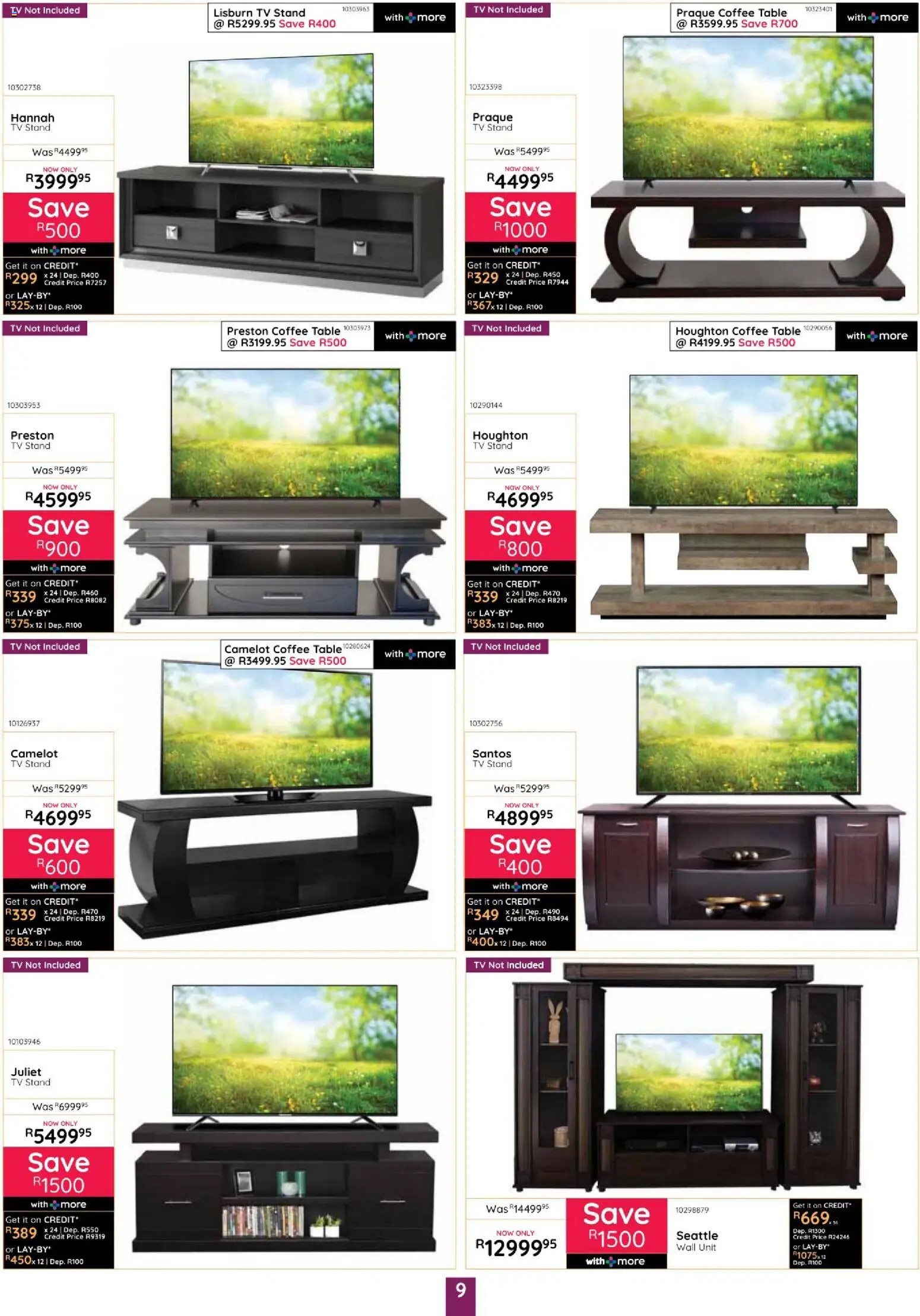 New Bradlows catalogue – valid from 17/09/2026 | Page: 9 | Products: TV, Coffee table, Table, Wall unit