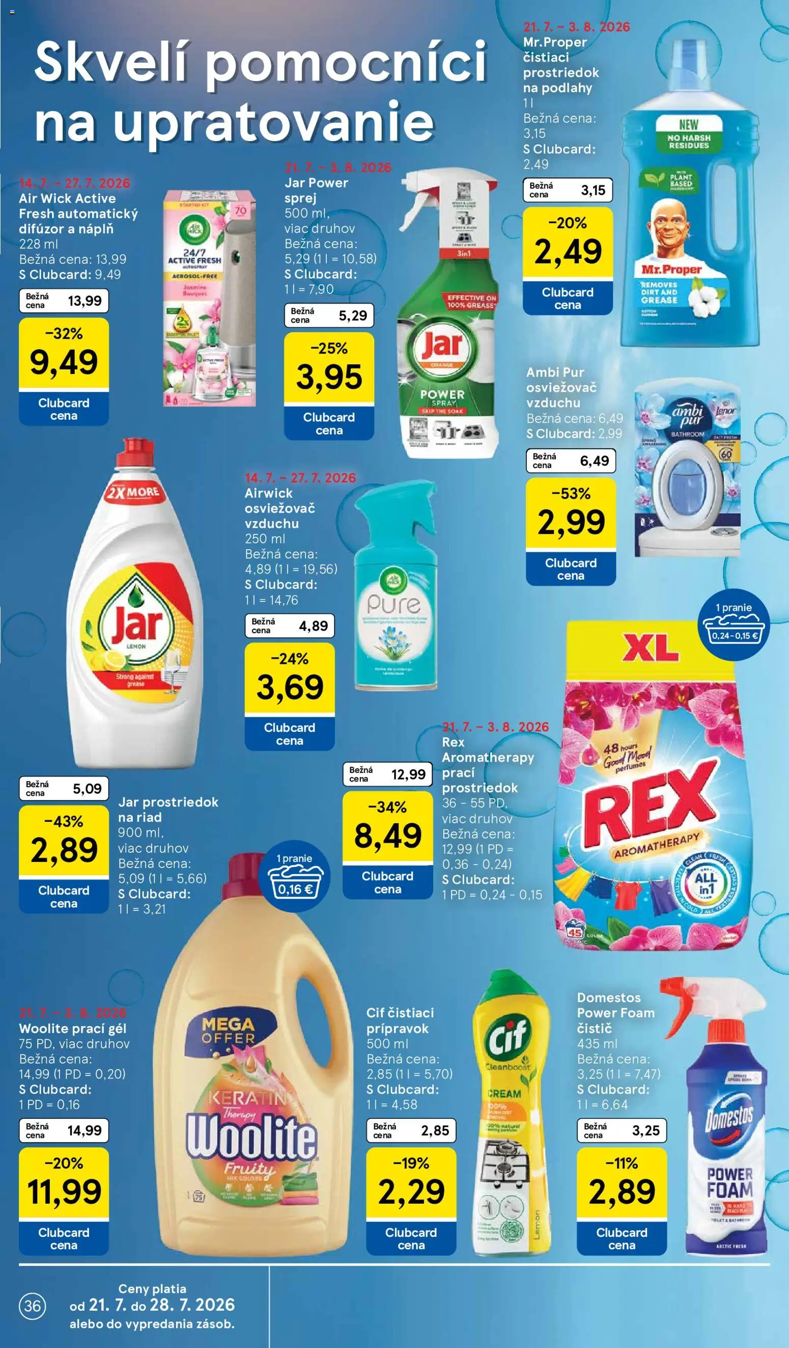 Nové Tesco akcie – leták je platný od 22.07.2026 | Strana: 36 | Produkty: Difúzer, Osviežovač vzduchu, Cif, Lenor
