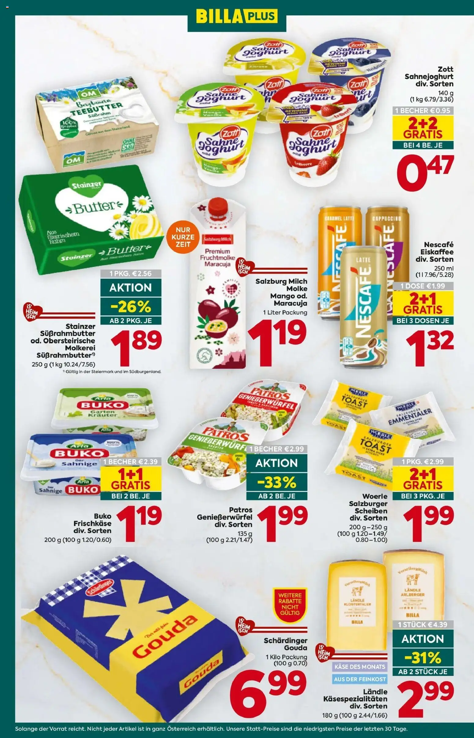 Billa Plus Flugblatt - Steiermark von 13.08.2026 - Aktuelle Angebote | Seite: 10 | Produkte: Sahne, Mango, Eiskaffee, Käse
