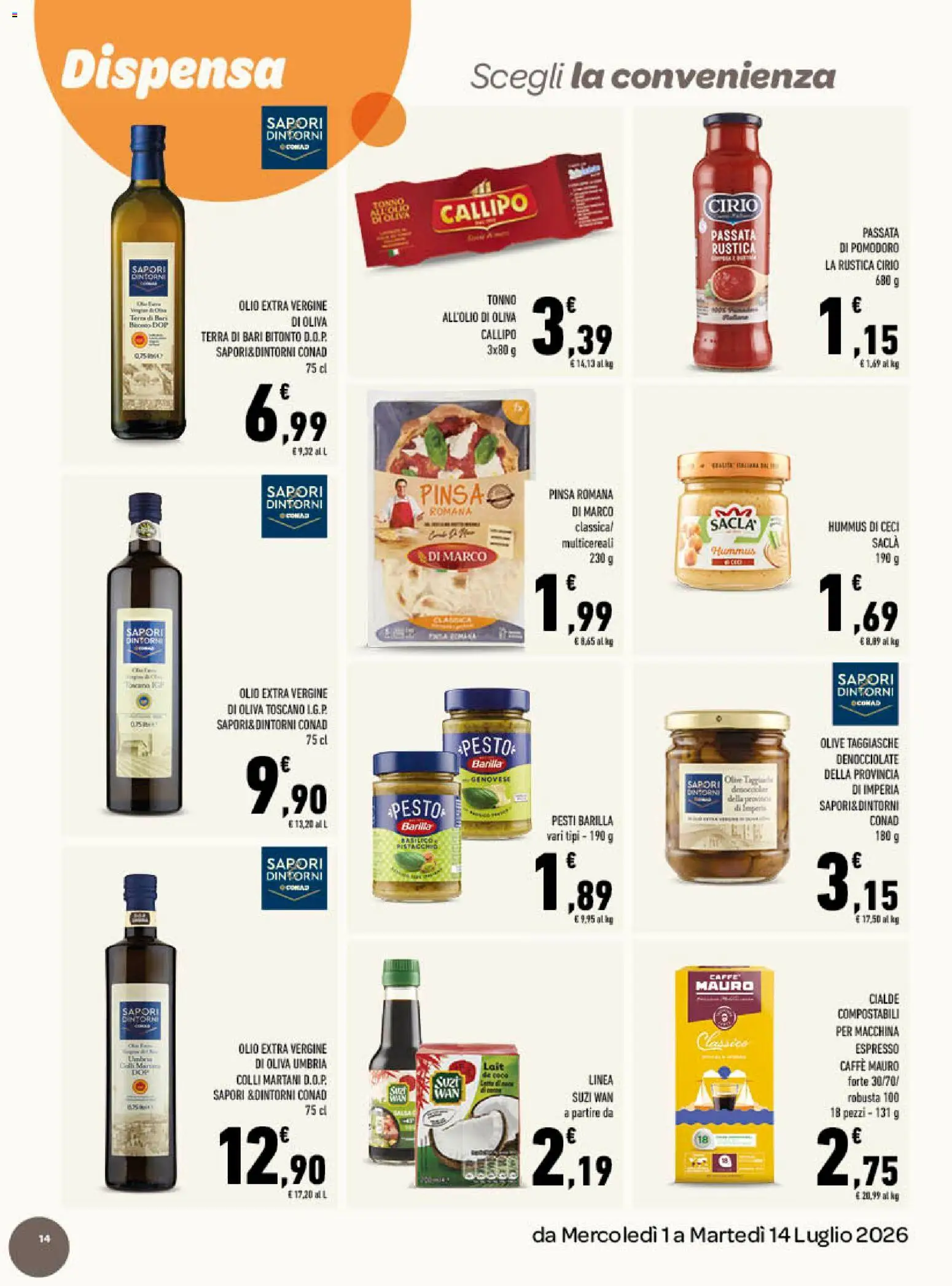 Volantino Conad del 01/07/2026 | Pagina: 14 | Prodotti: Pesto, Tonno, Olio extra vergine, Terra