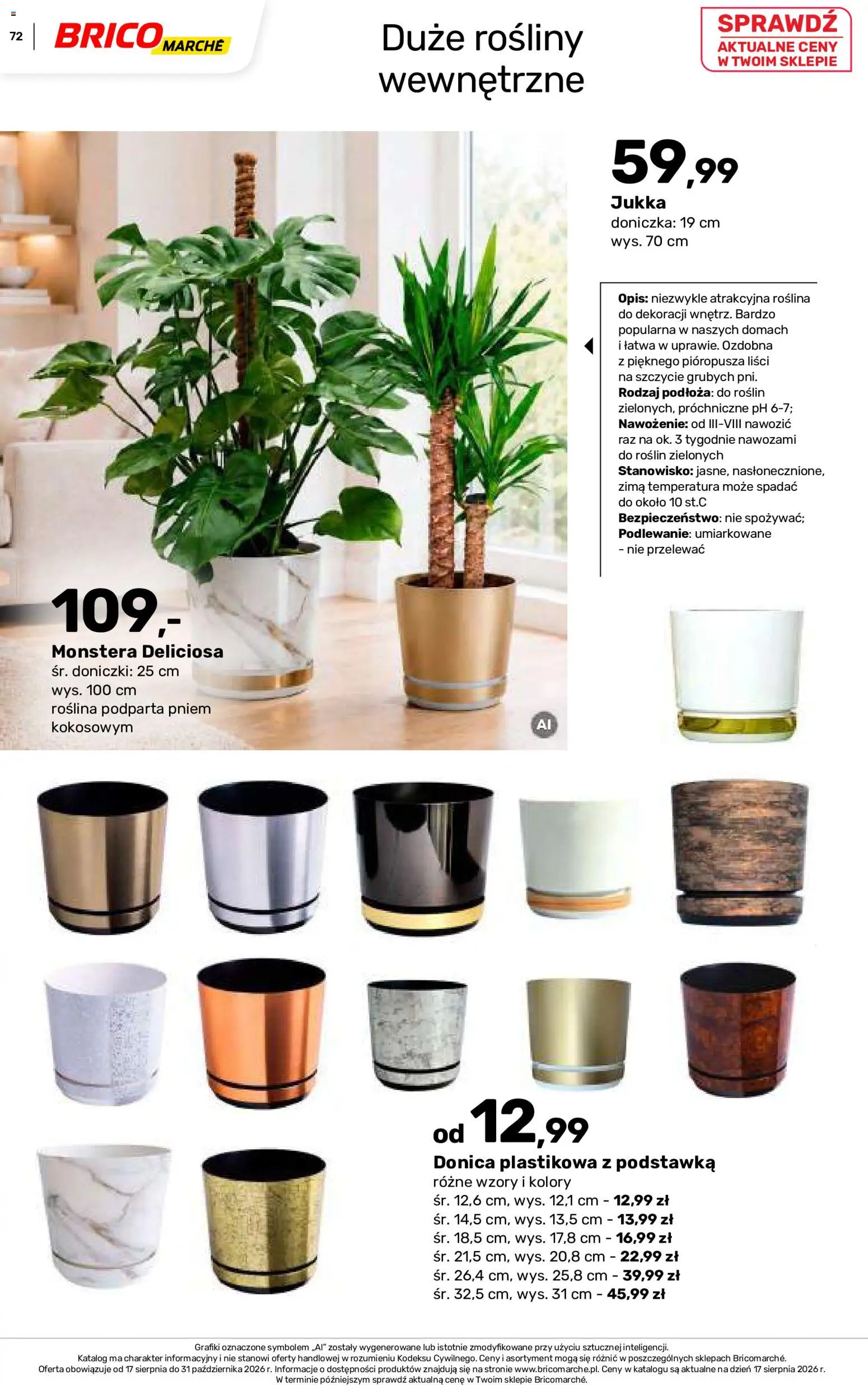 Brico Marché gazetka - Jesienne Inspiracje od 17.08.2026 | Strona: 72 | Produkty: Doniczka, Rosliny, Monstera deliciosa, Doniczki