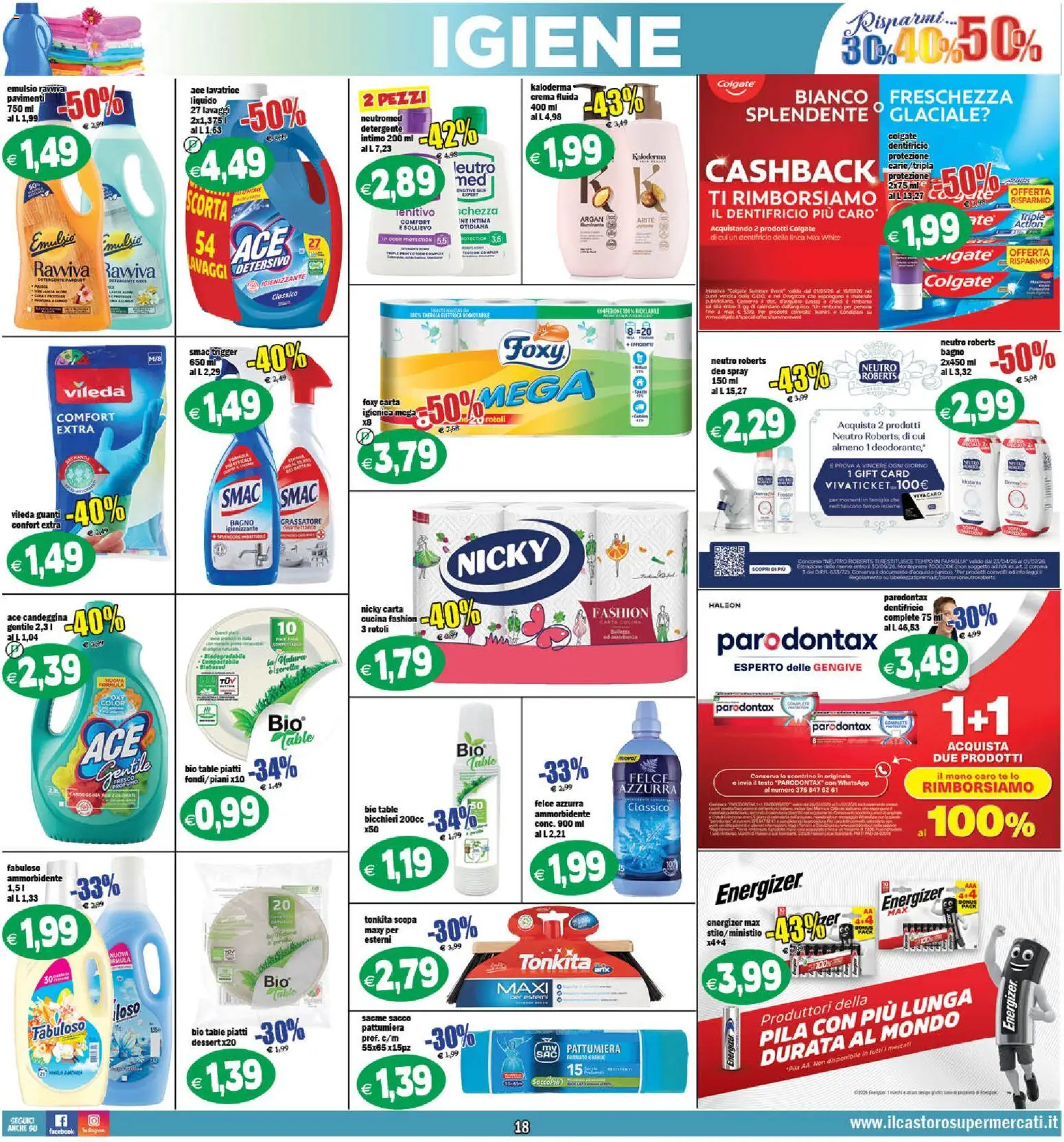 Volantino Il Castoro del 29.05.2026 | Pagina: 18 | Prodotti: Crema, Tè, Lavatrice, Bagno