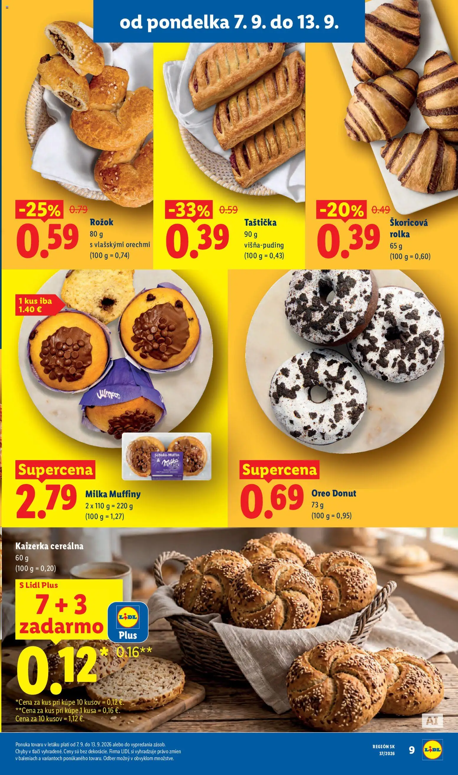Nové Lidl akcie – leták je platný od 07.09.2026 | Strana: 11 | Produkty: Muffiny, Rožok, Oreo, Milka