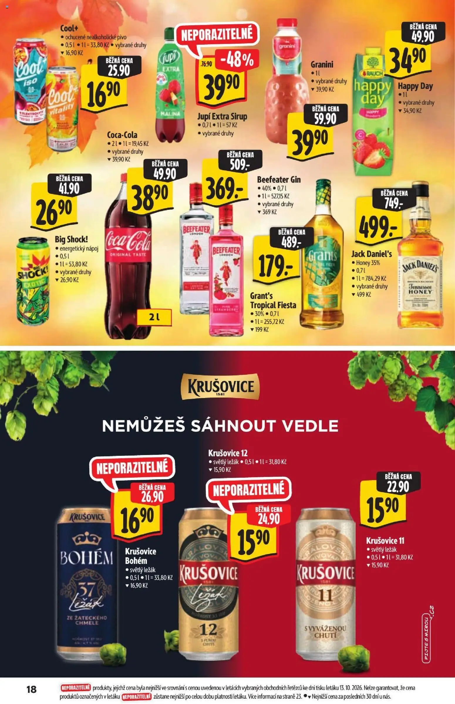 Albert leták - Hypermarket - Nabídka ve značkové kvalitě od 21.10.2026 | Strana: 18 | Produkty: Krušovice Bohém, Jupí, Sirup, Beefeater